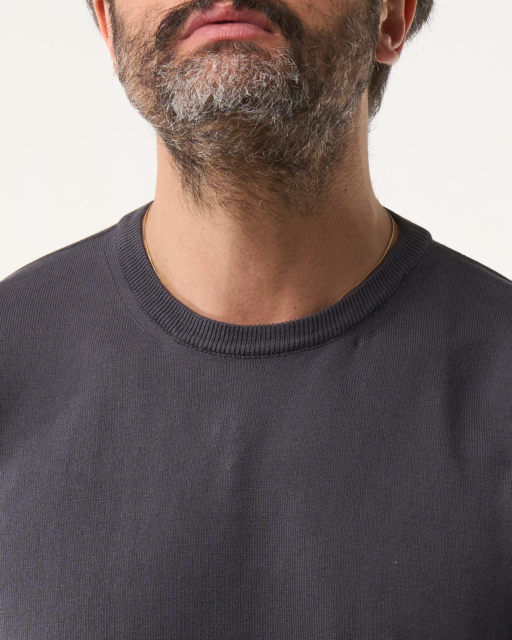 Maglia Girocollo in Filo a Mezza Manica Grigia