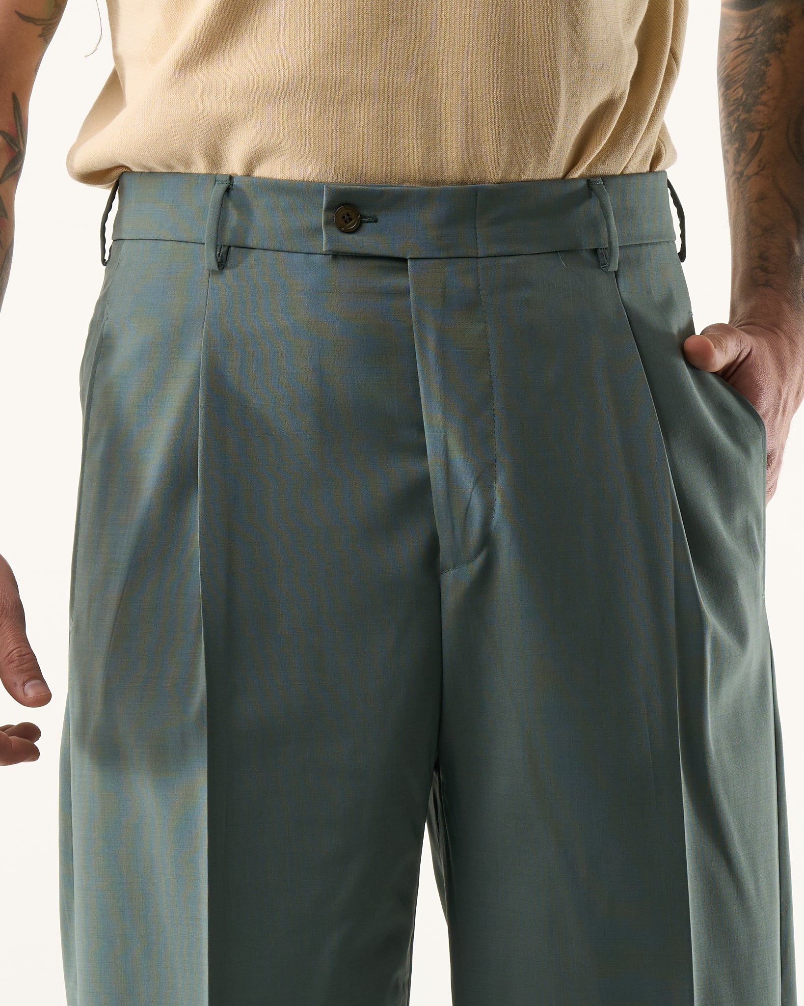Pantalone Fondo Ampio Senza Piega Verde Salvia Sanremo