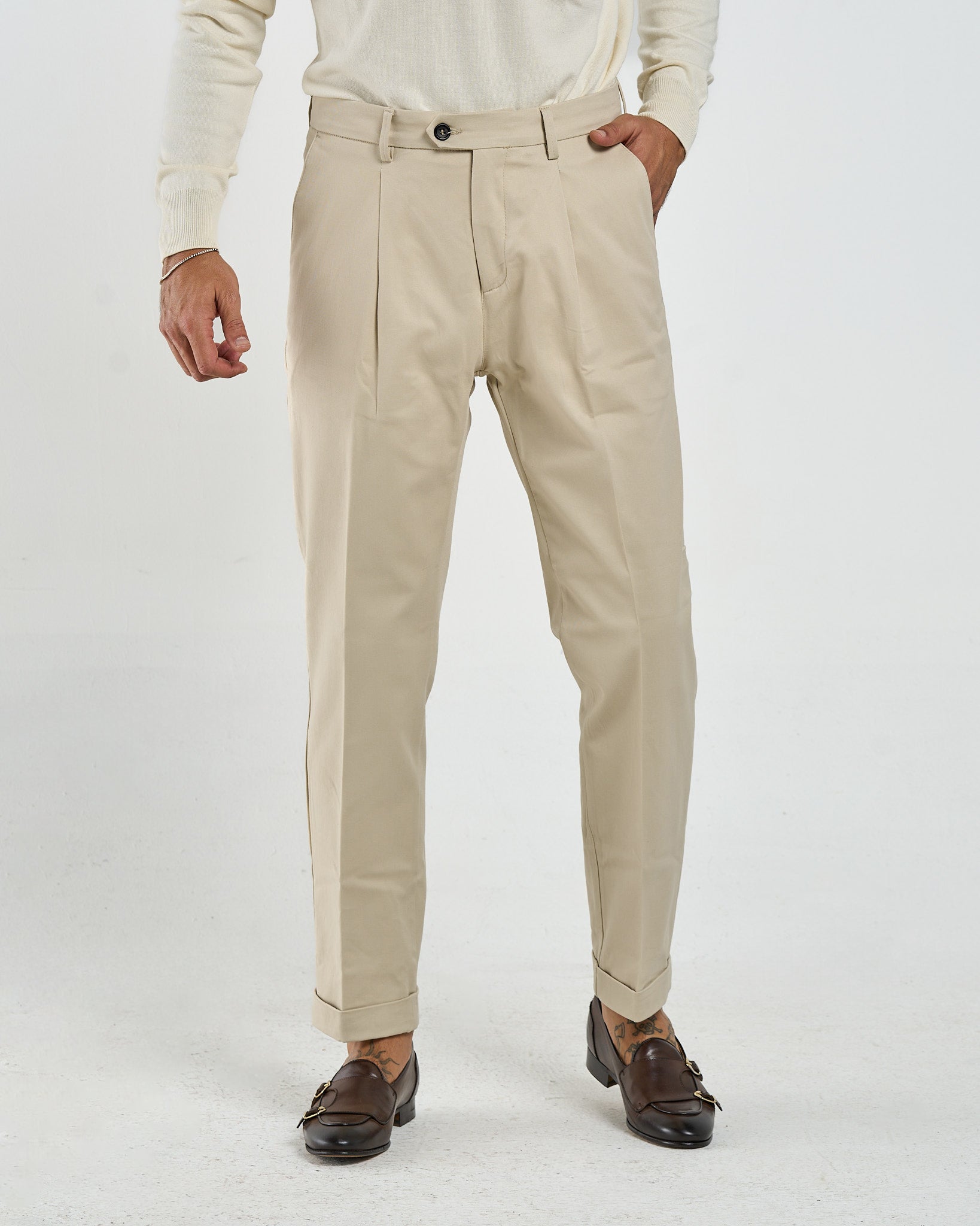 Pantalone Chino in Cotone Crema