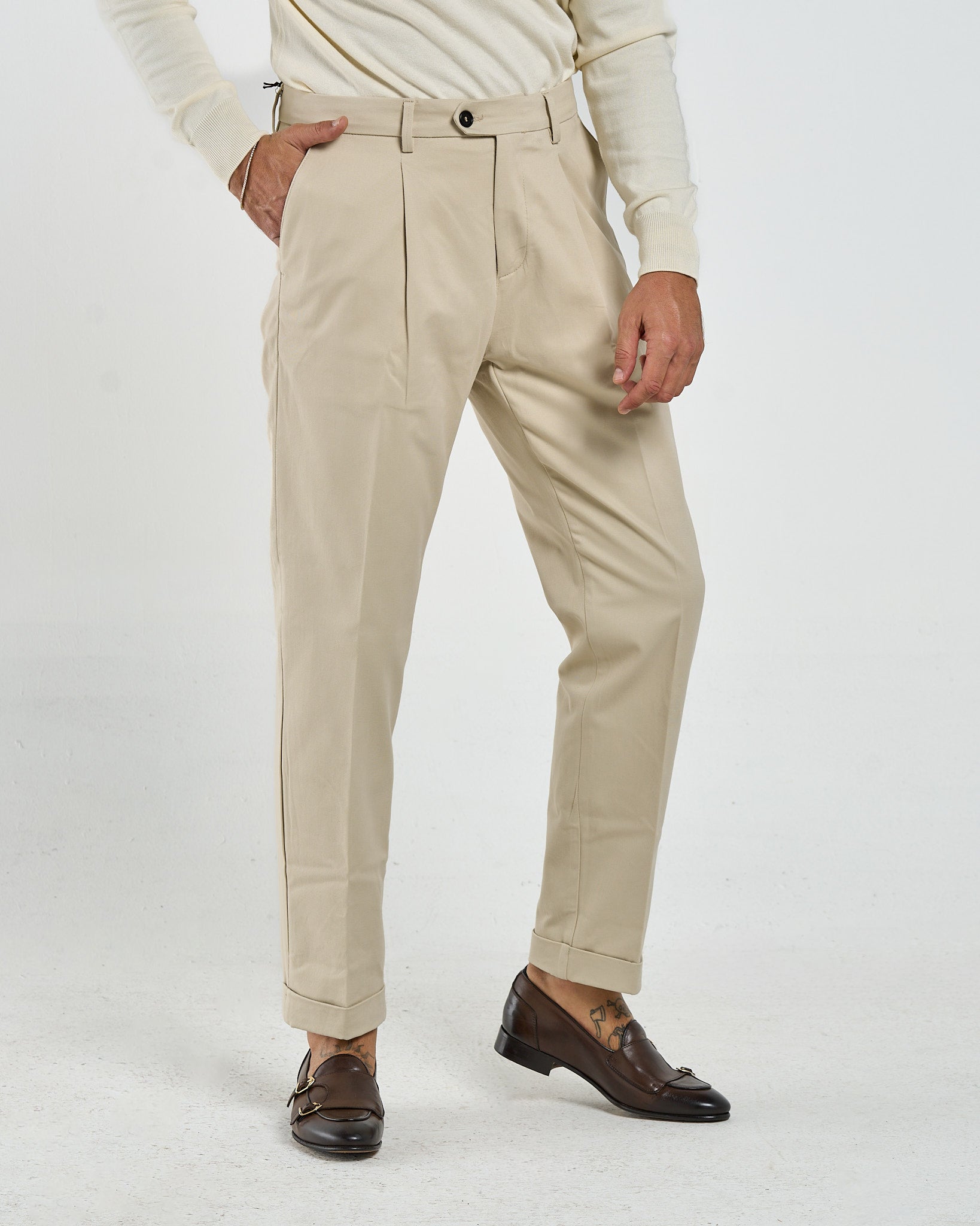 Pantalone Chino in Cotone Crema