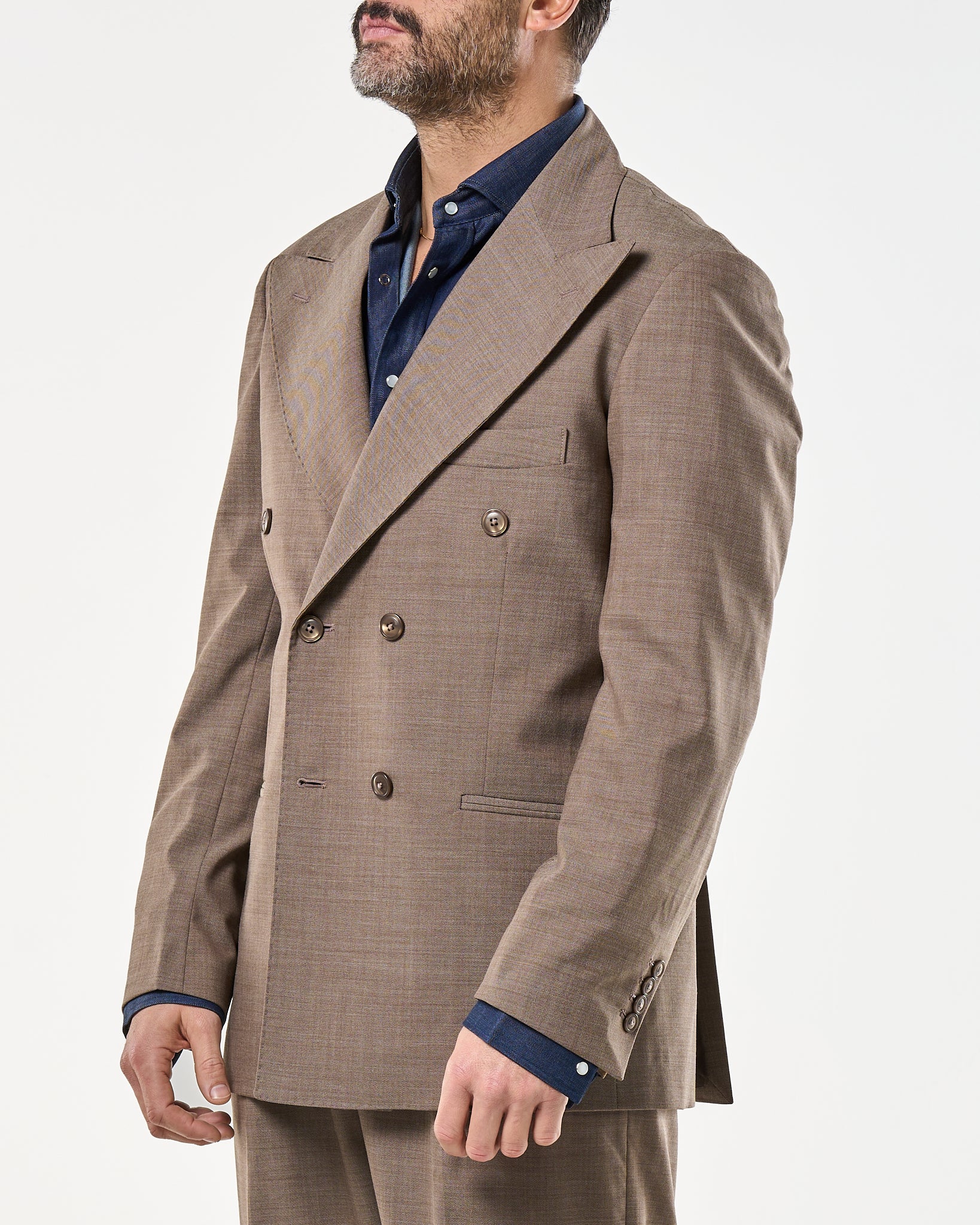 Giacca Doppiopetto Abbottonatura Centrale con Rever a Lancia Tortora Taormina