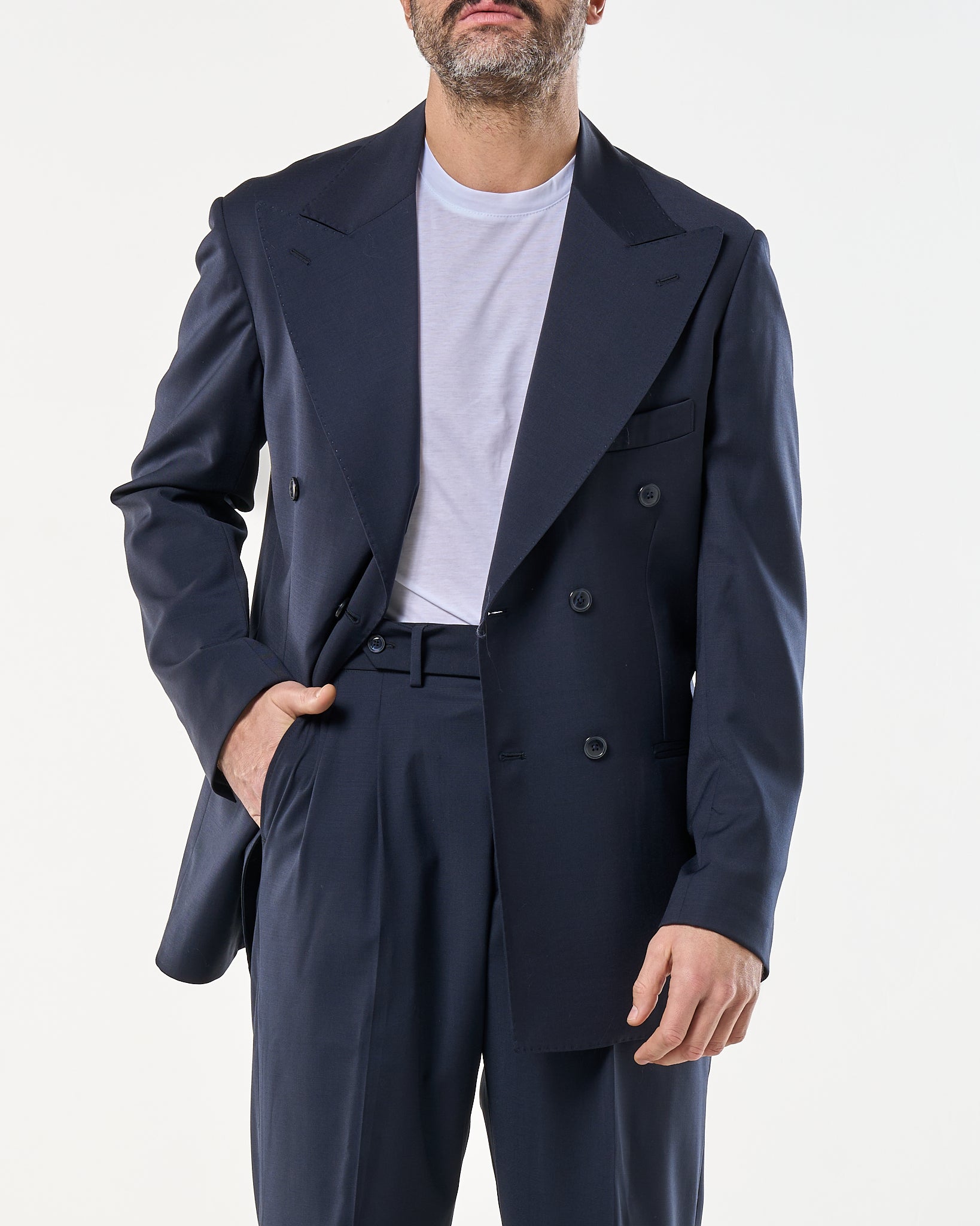 Giacca Doppiopetto Abbottonatura Centrale con Rever a Lancia Blu Napoli