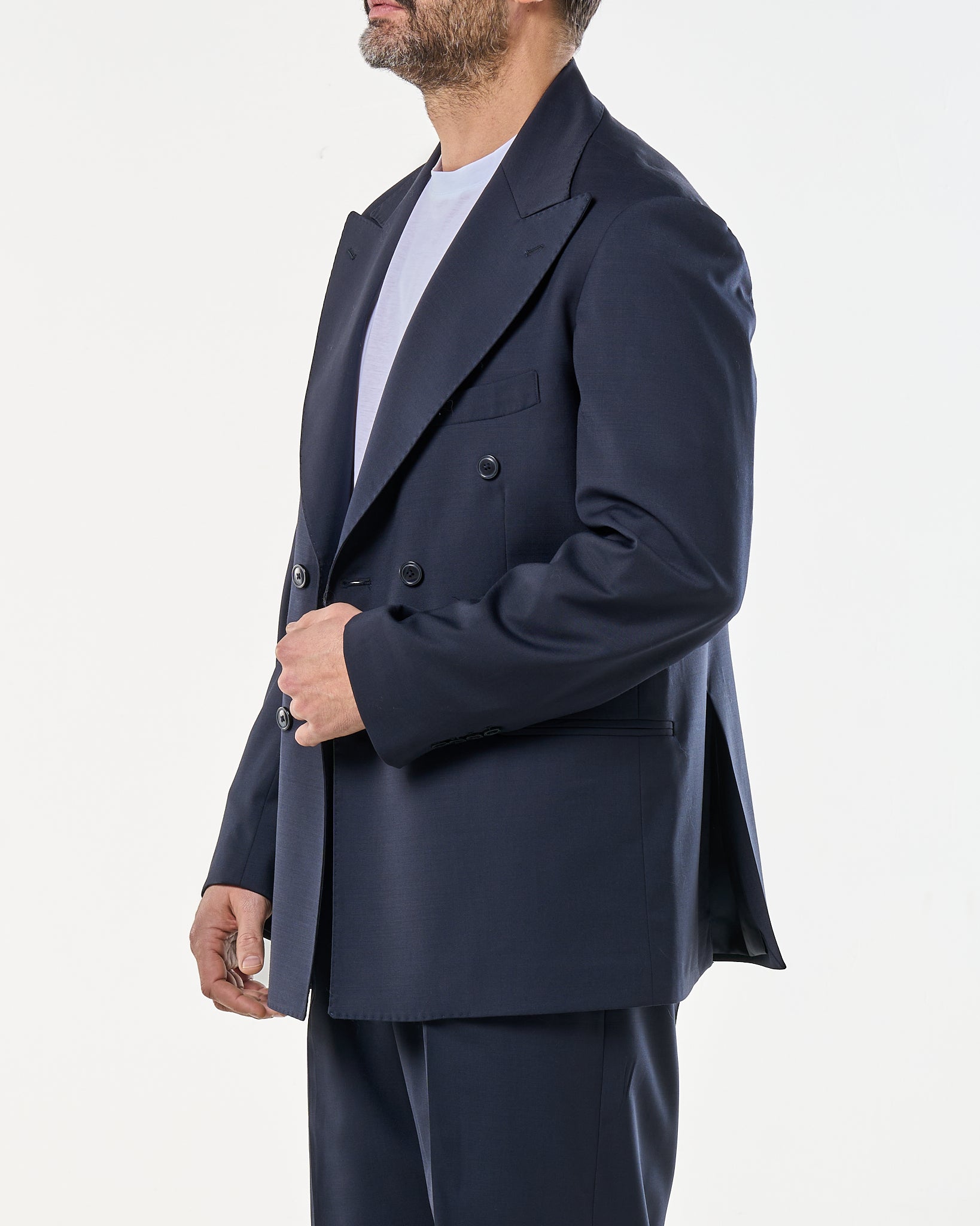 Giacca Doppiopetto Abbottonatura Centrale con Rever a Lancia Blu Napoli