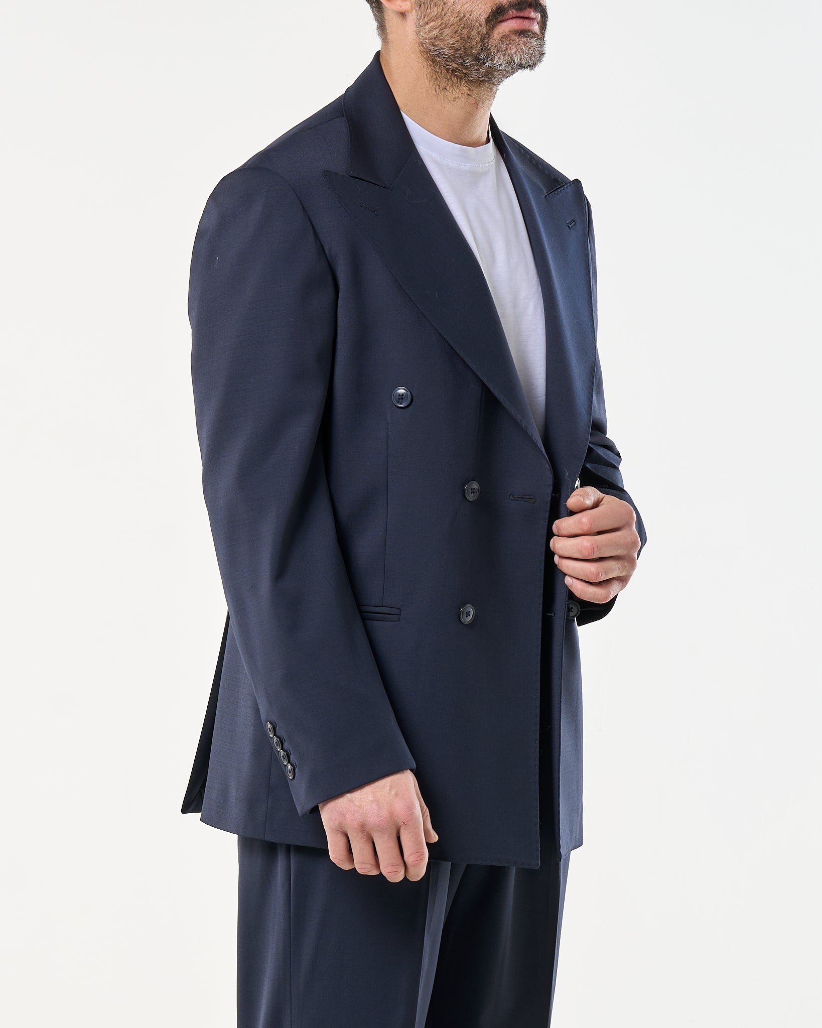 Giacca Doppiopetto Abbottonatura Centrale con Rever a Lancia Blu Napoli