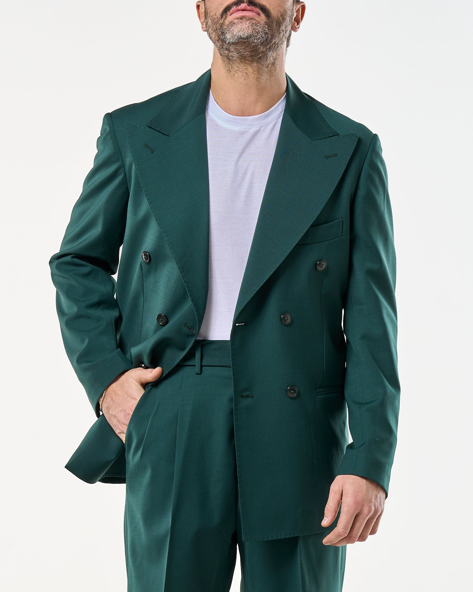 Giacca Doppiopetto Abbottonatura Centrale con Rever a Lancia Verde Smeraldo Miami