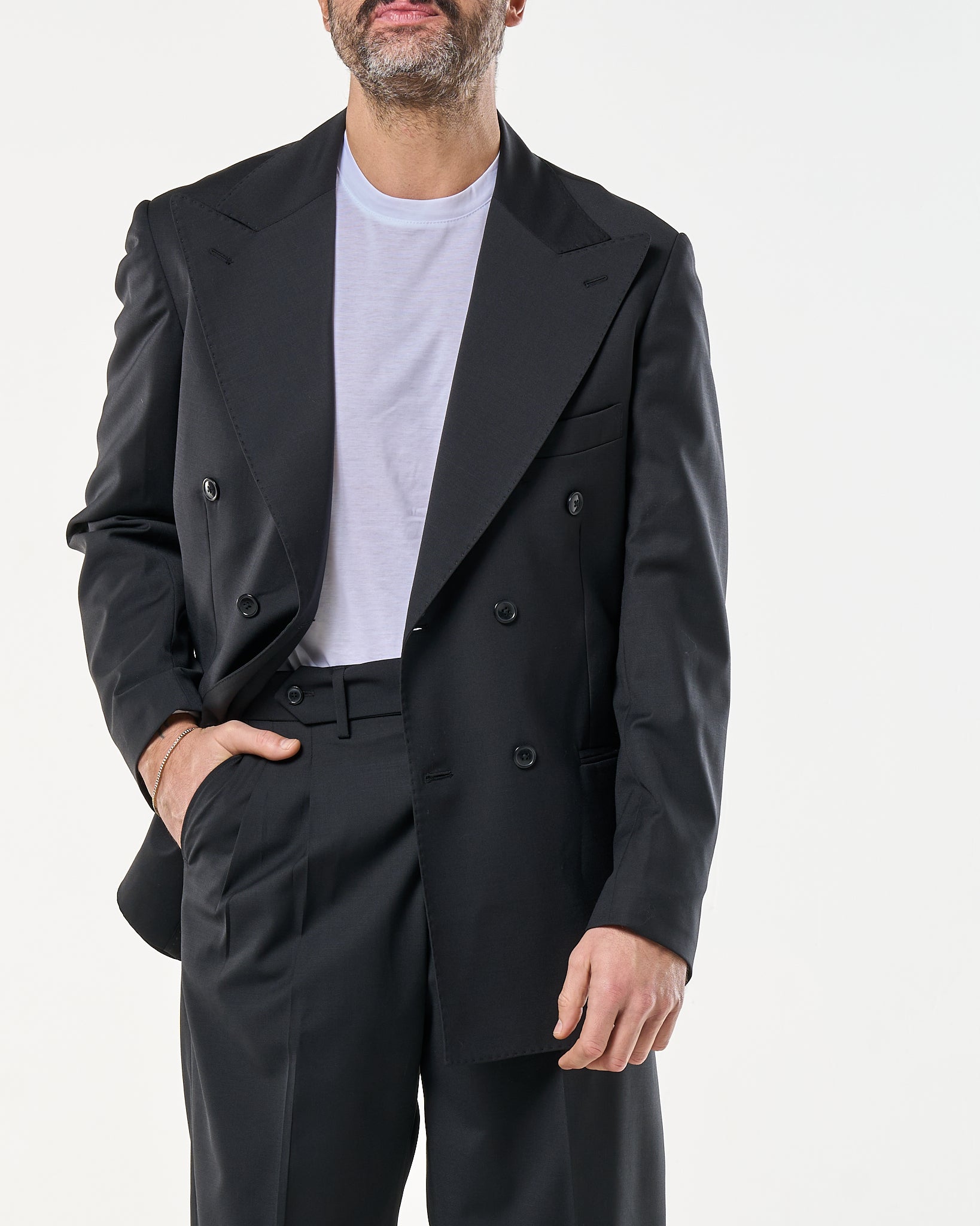 Giacca Doppiopetto Abbottonatura Centrale con Rever a Lancia Nero Milano