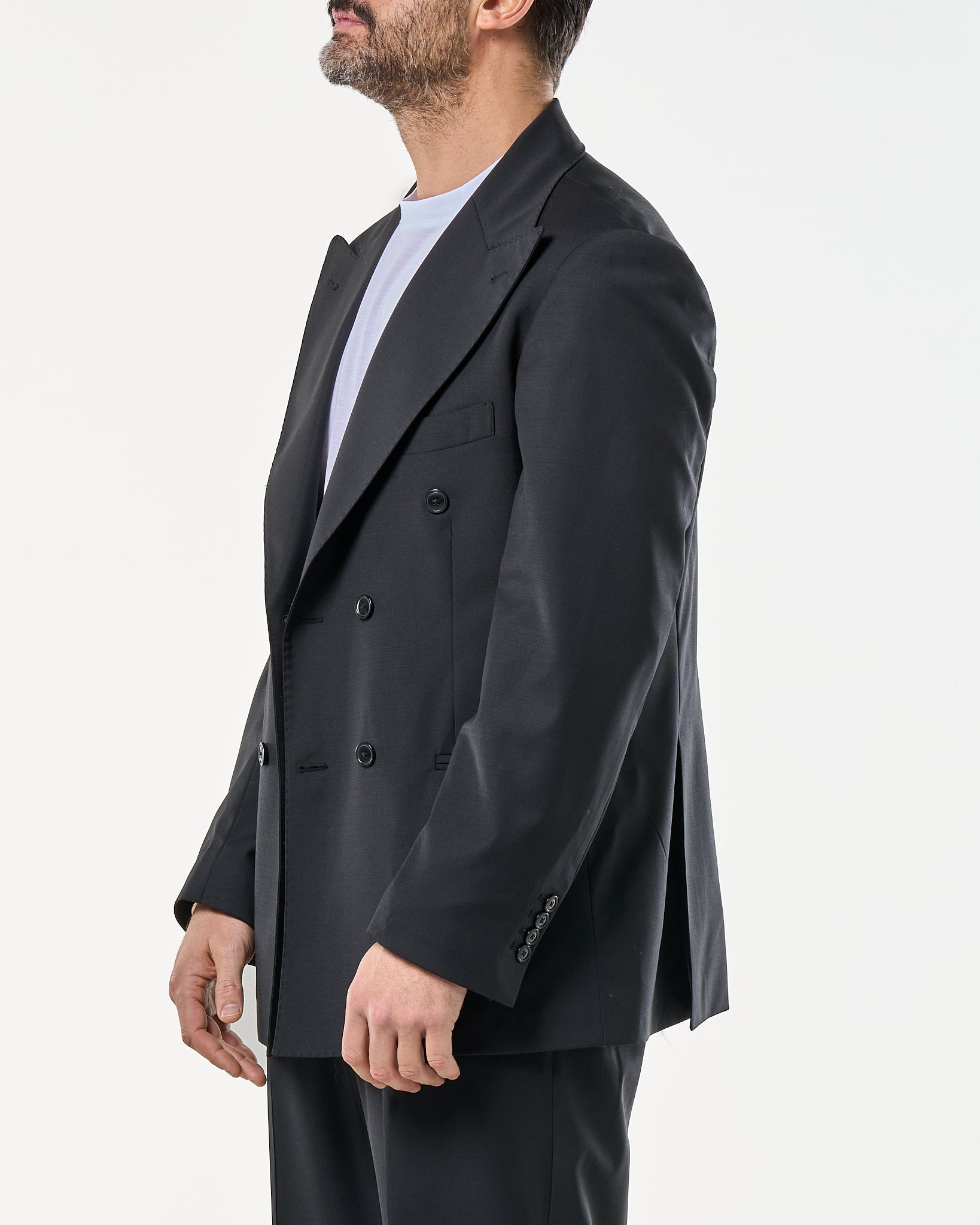 Giacca Doppiopetto Abbottonatura Centrale con Rever a Lancia Nero Milano