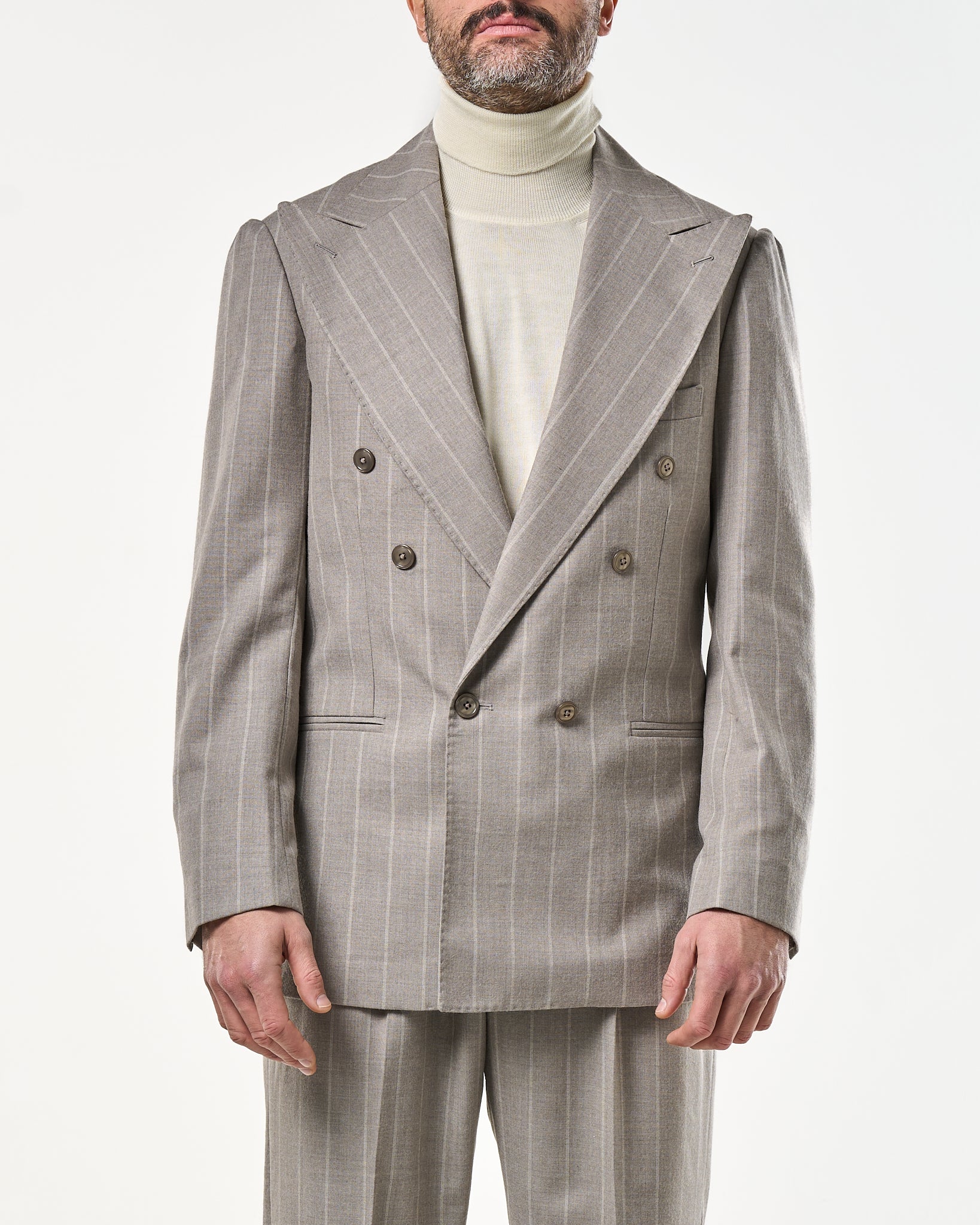 Abito in Lana Gessato Sabbia e Panna Matera