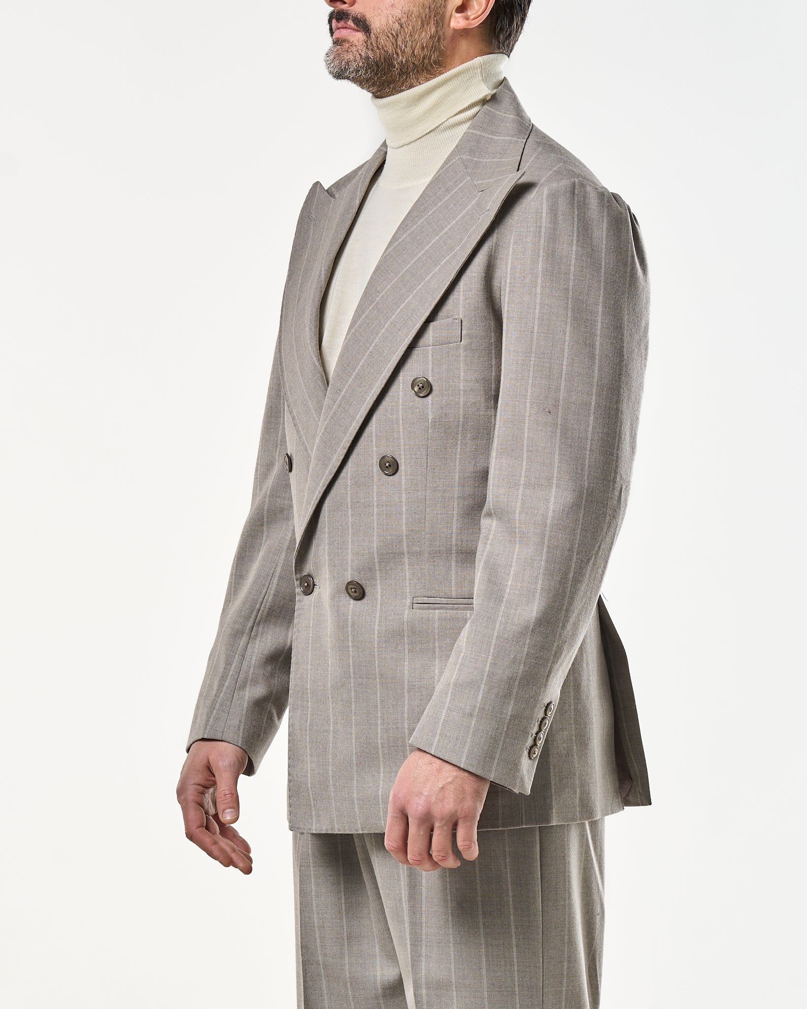 Giacca Jocket in Lana Gessato Sabbia e Panna Matera