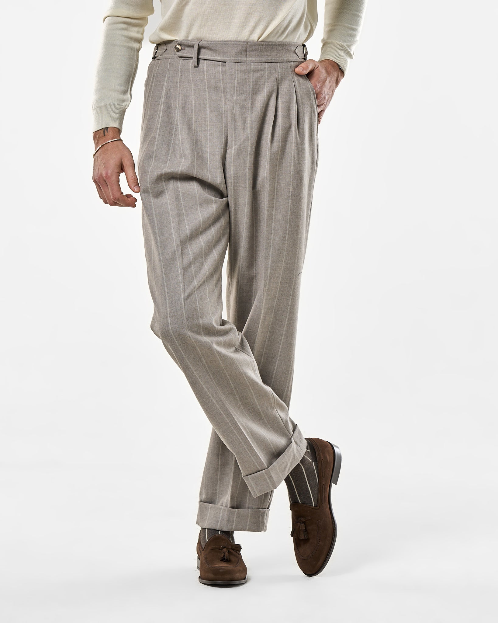 Abito in Lana Gessato Sabbia e Panna Matera