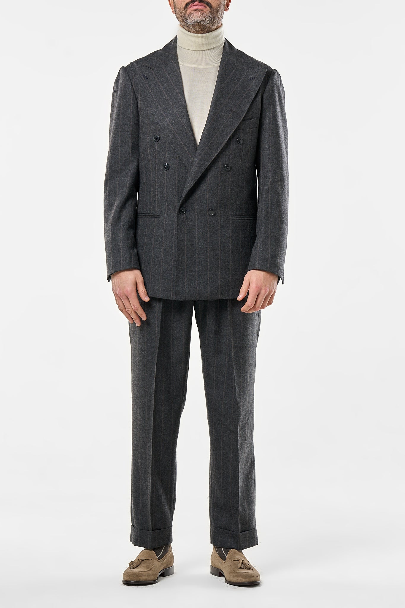 Abito in Lana Gessato Grigio Scuro e Sabbia Bellagio