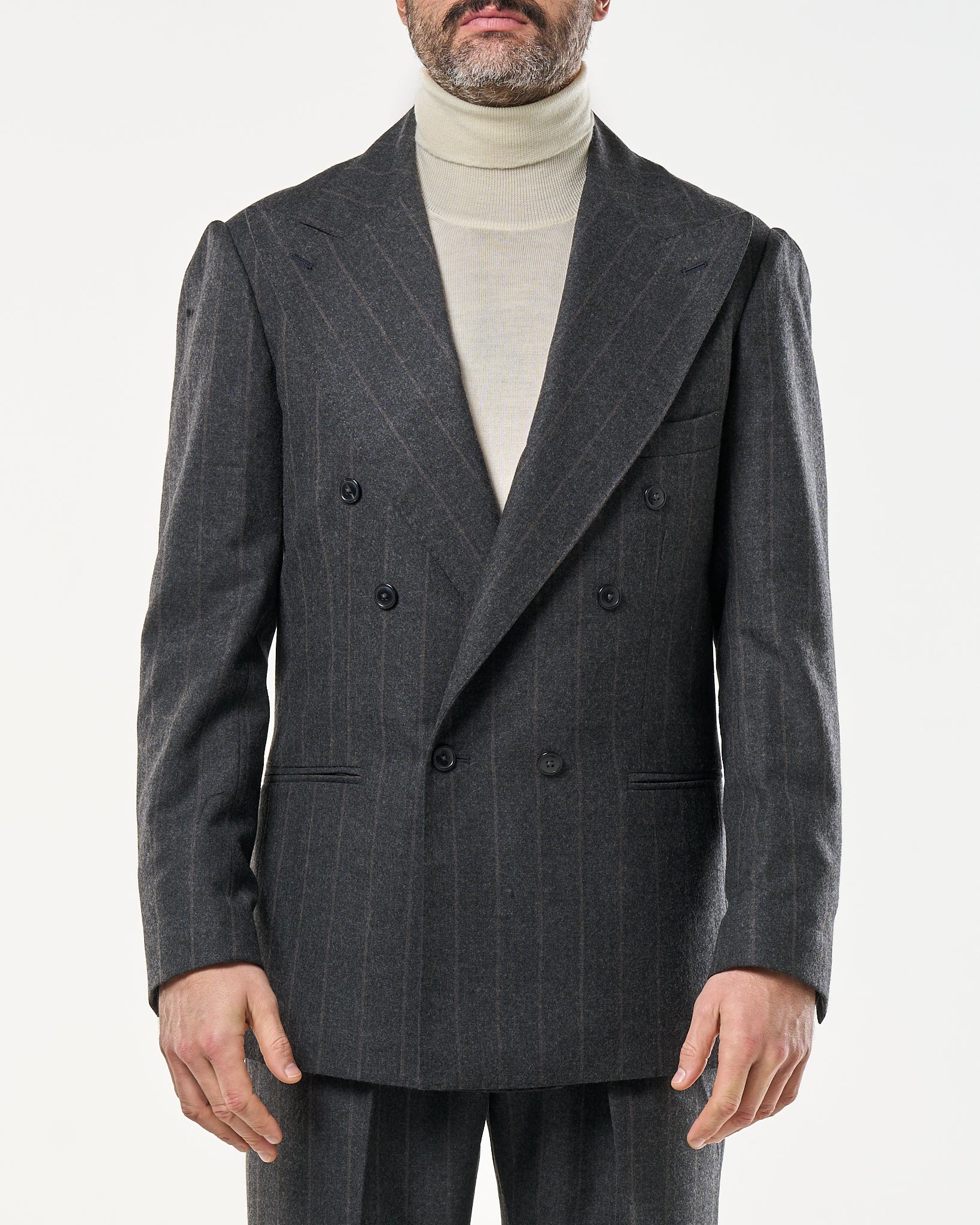 Abito in Lana Gessato Grigio Scuro e Sabbia Bellagio