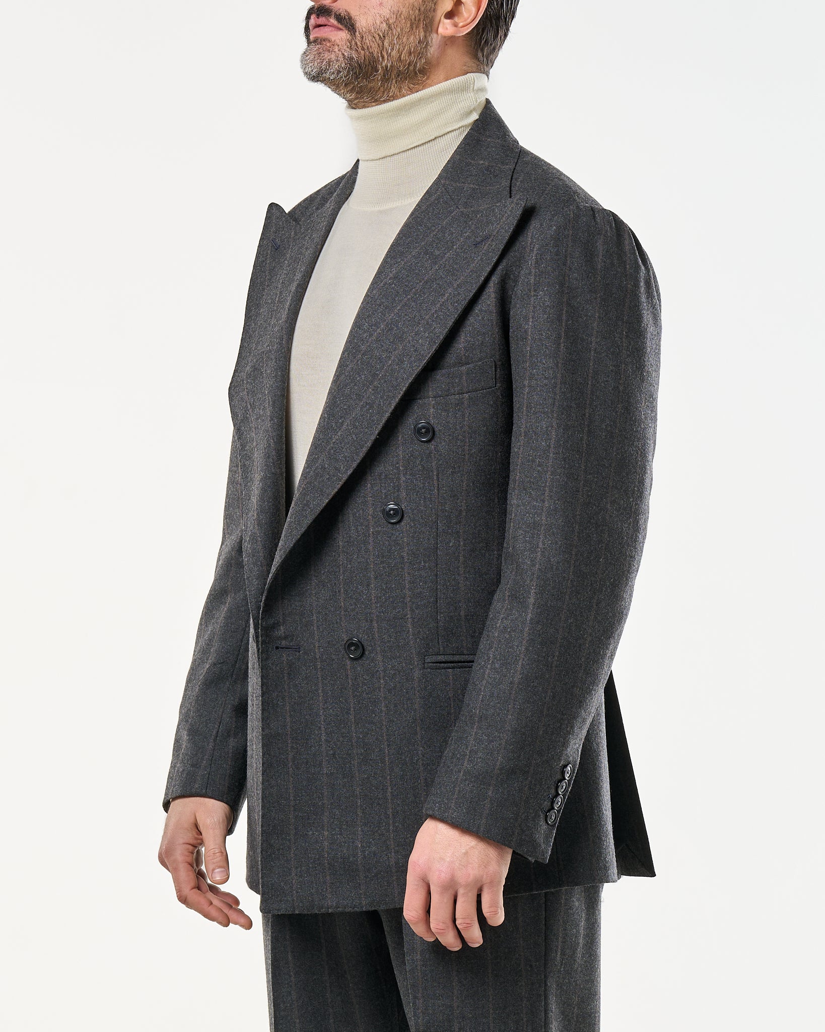 Traje de lana a rayas gris oscuro y arena Bellagio