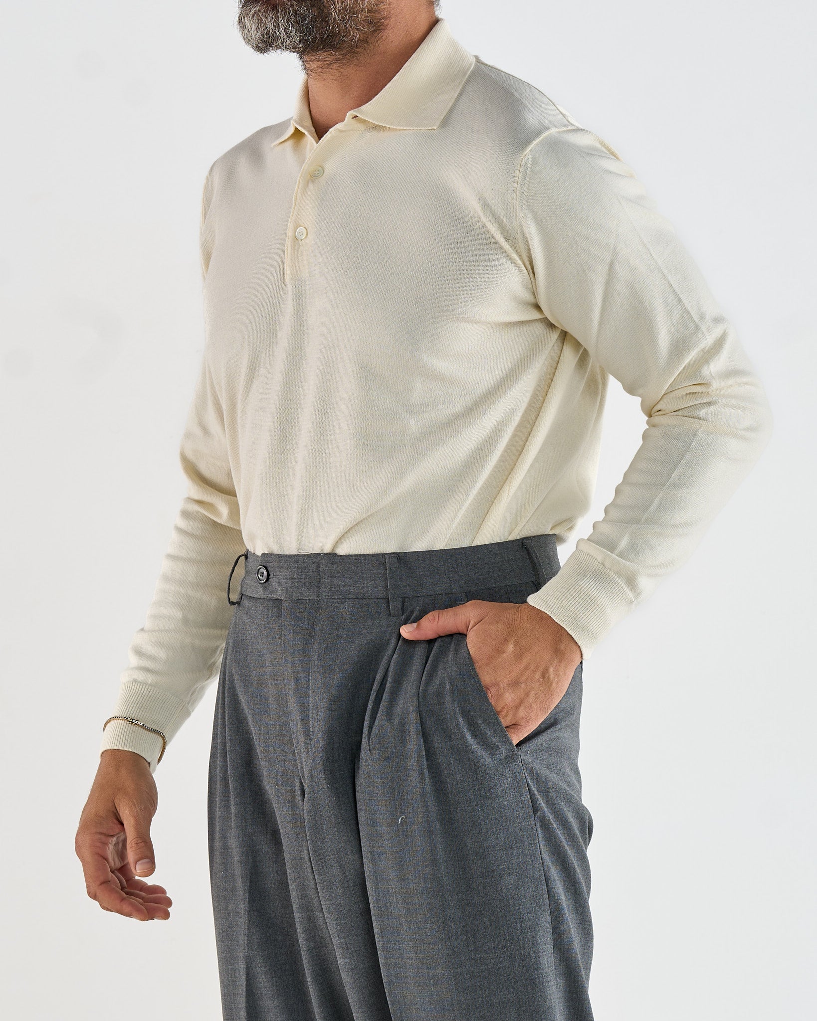 Polo Manica Lunga Tre Bottoni Panna