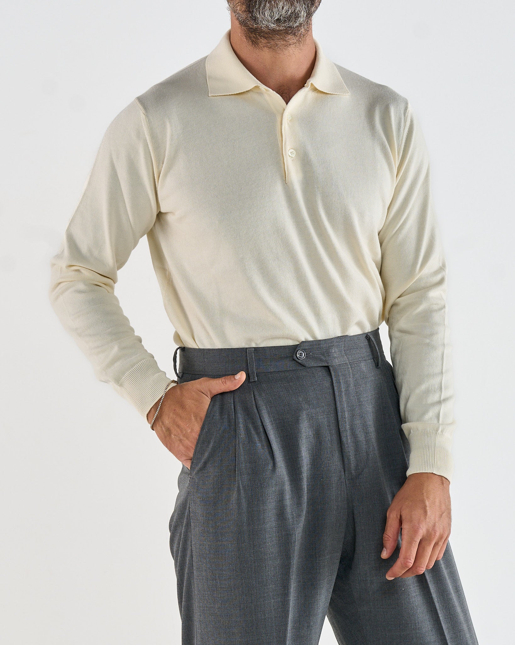 Polo Manica Lunga Tre Bottoni Panna