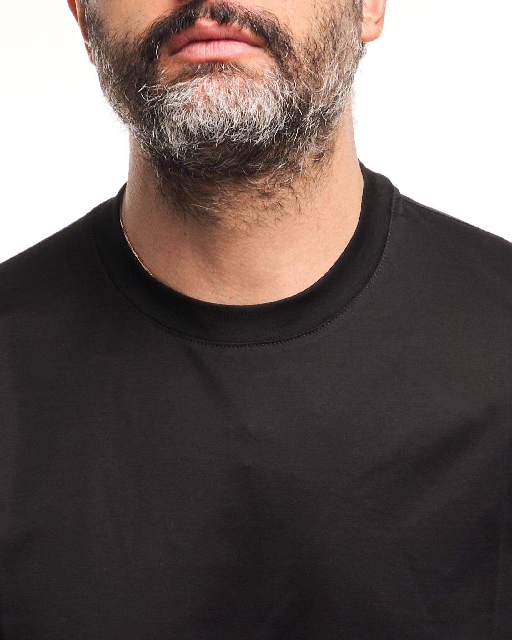 Shirt Regolare Manica Lunga Girocollo in Filo di Scozia Nera