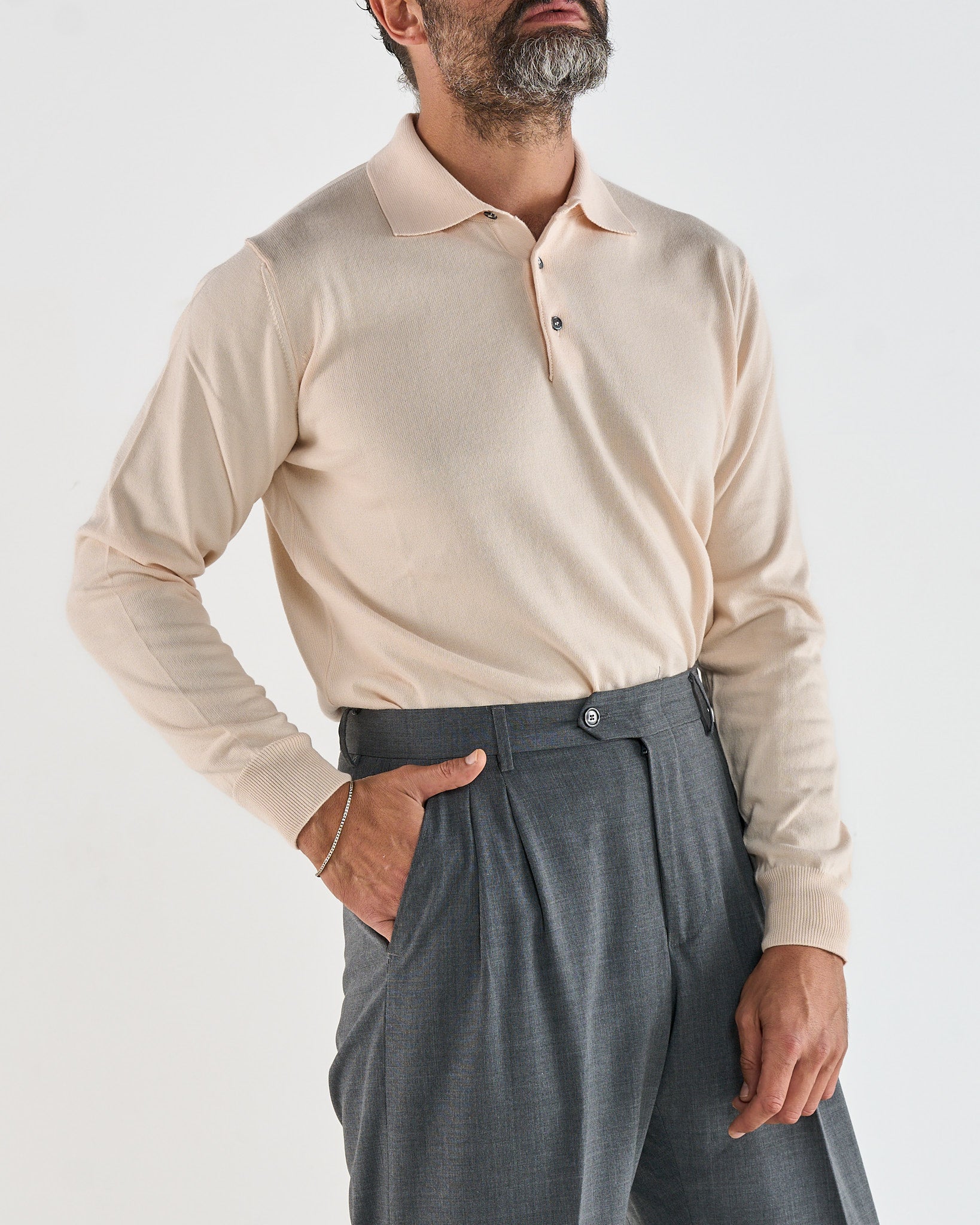 Polo Manica Lunga Tre Bottoni Cipria