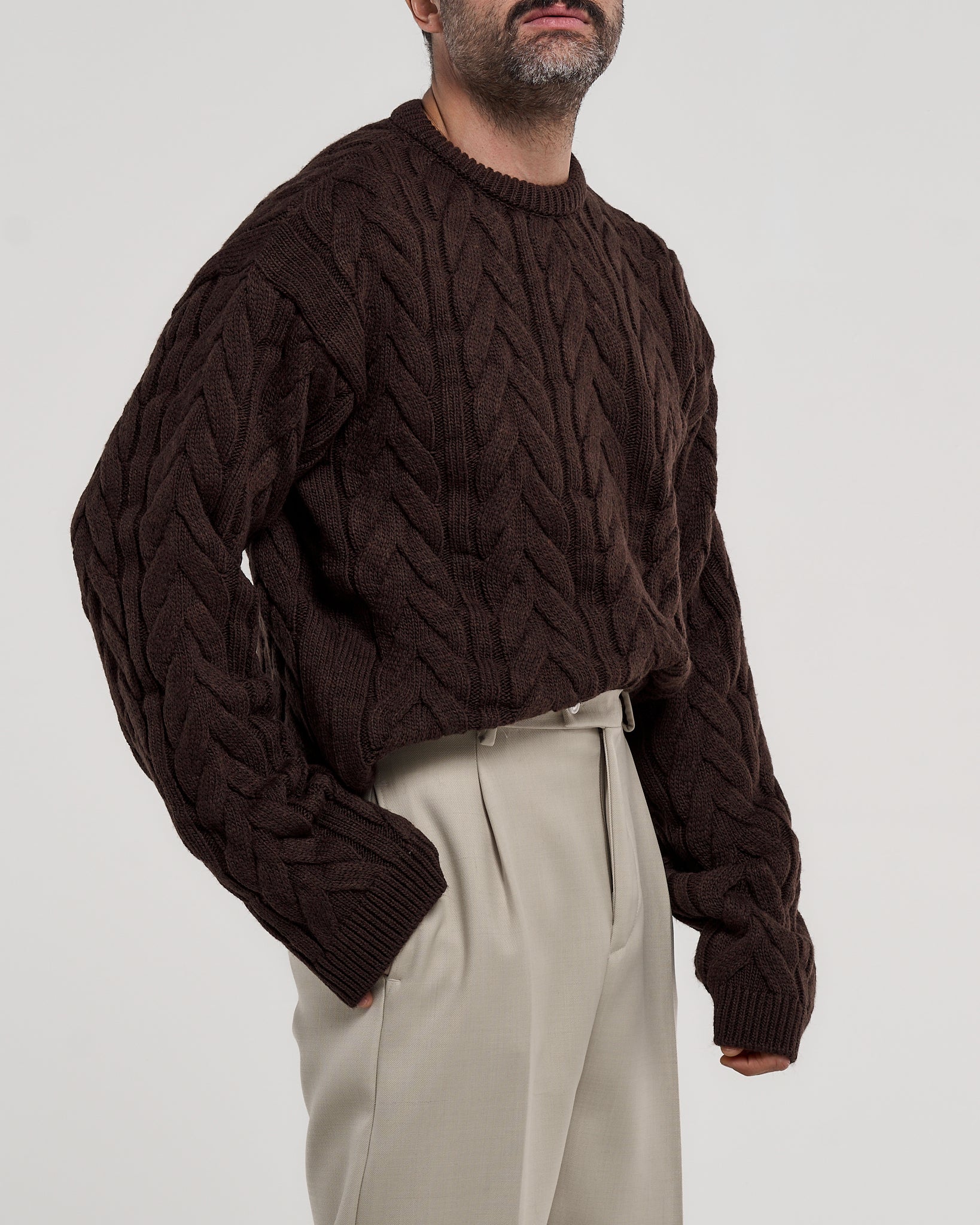 Maglione Treccia Girocollo Moro