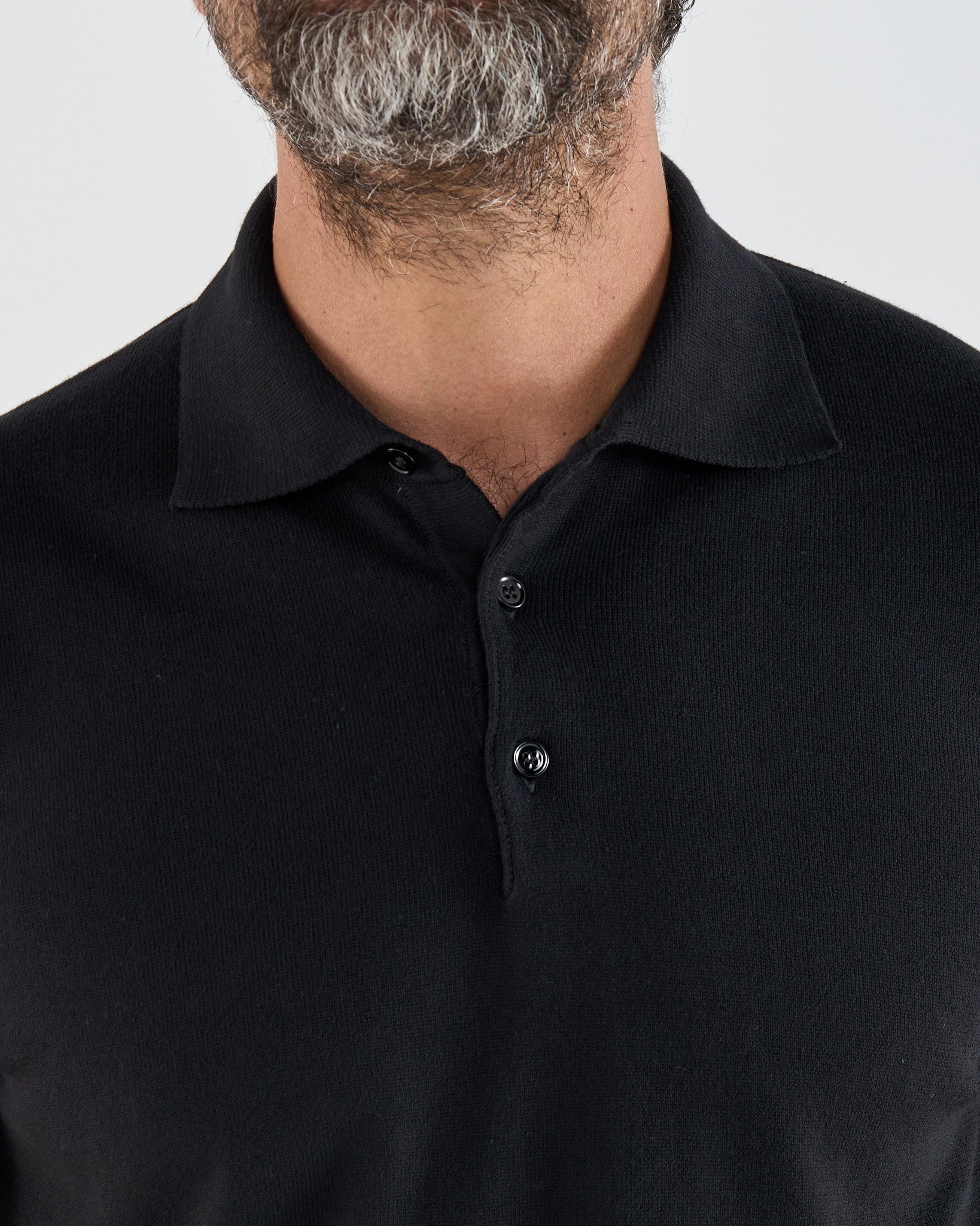 Polo Manica Lunga Tre Bottoni Nero