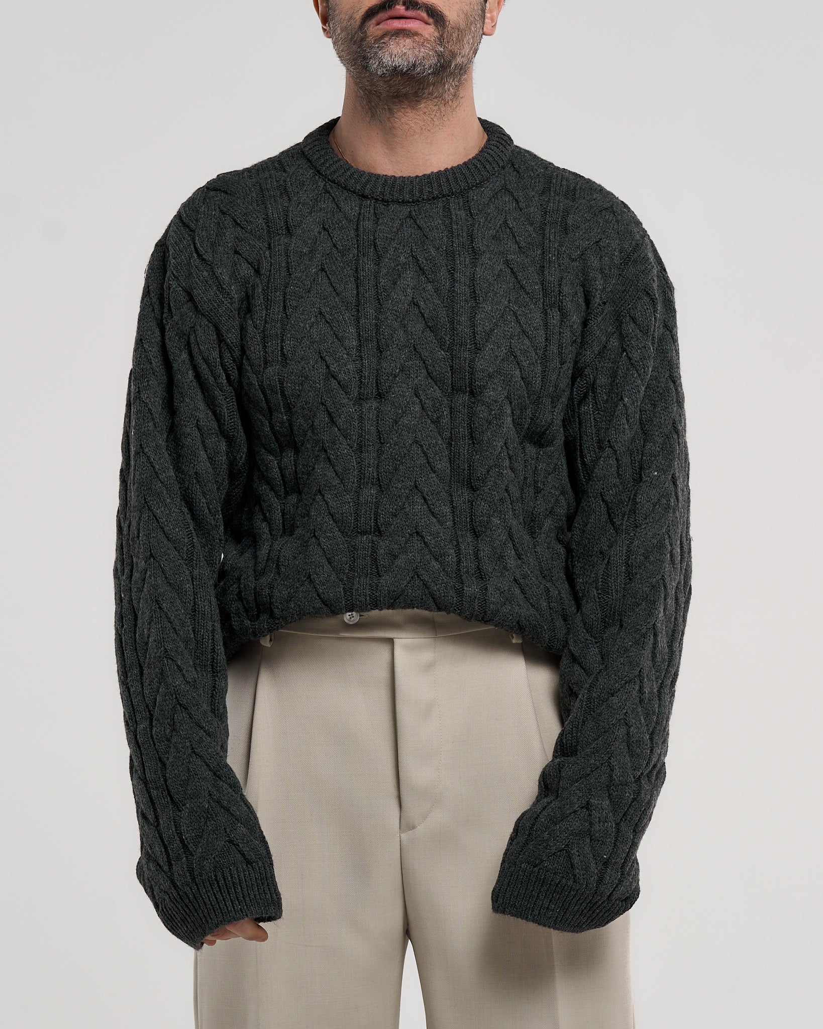 Maglione Treccia Girocollo Grigio