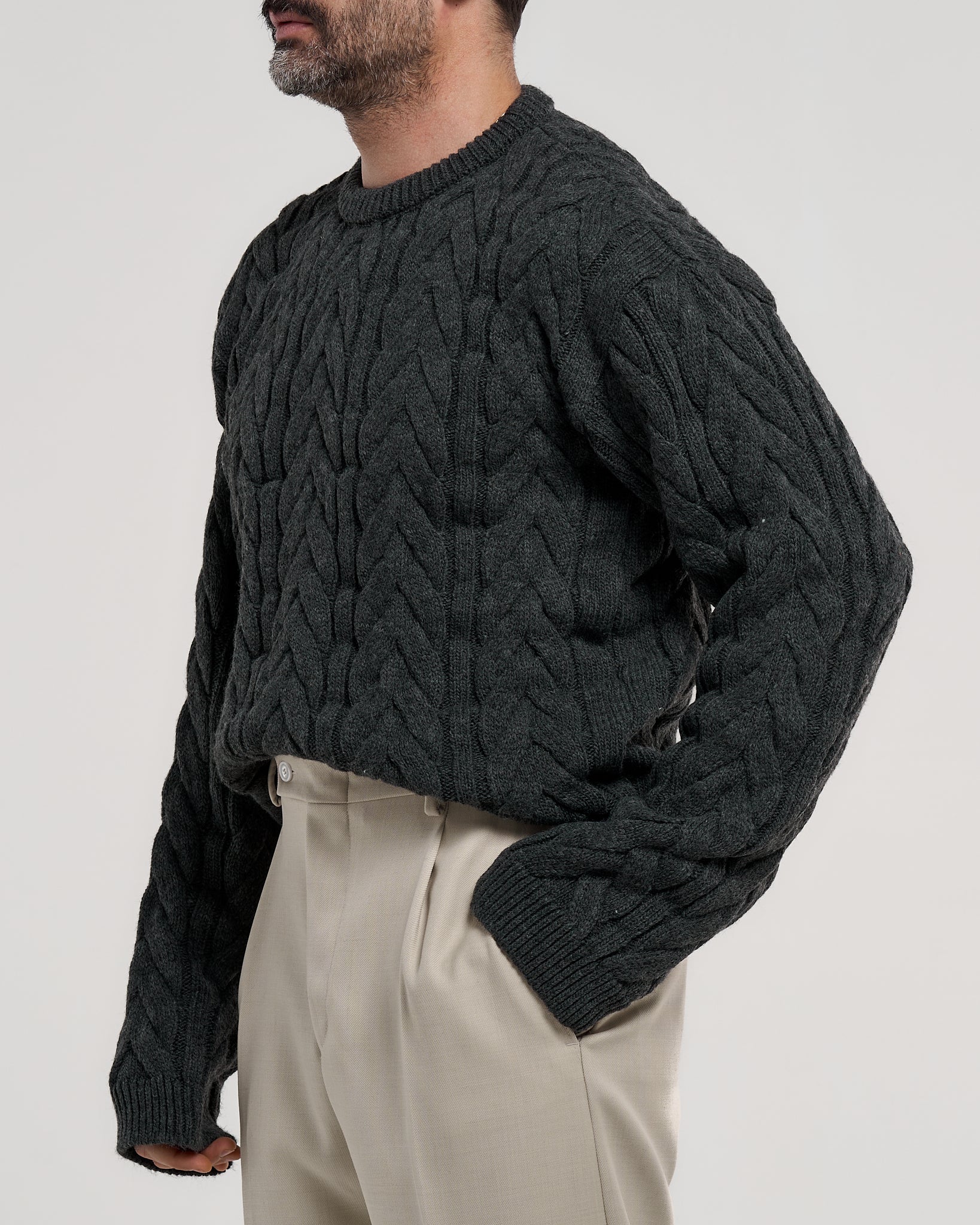 Maglione Treccia Girocollo Grigio