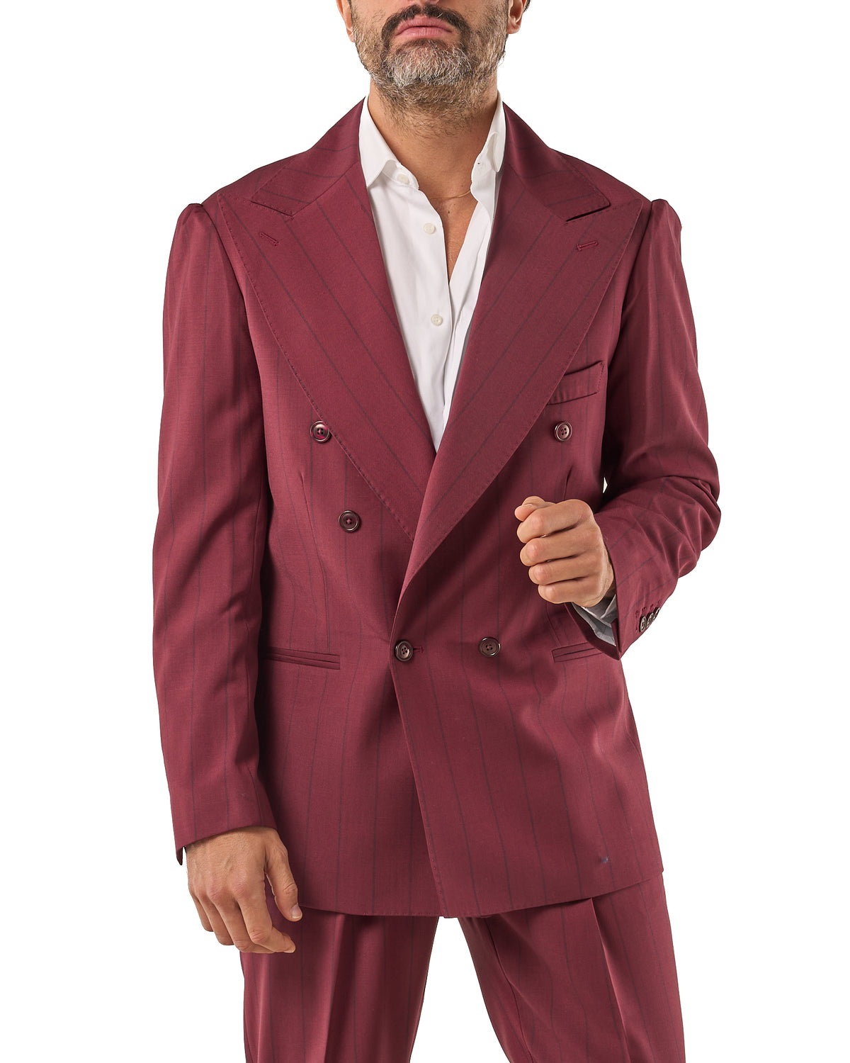 Chaqueta burdeos de raya diplomática con raya azul