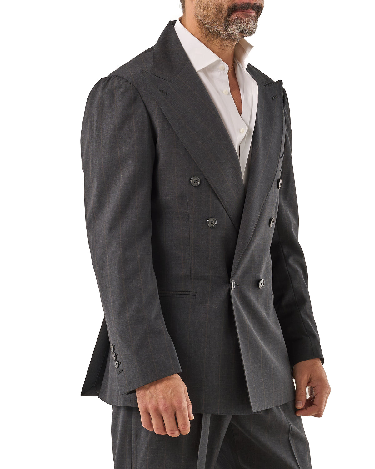 Jocket Smoke-grey pinstripe jacket with dark brown stripes