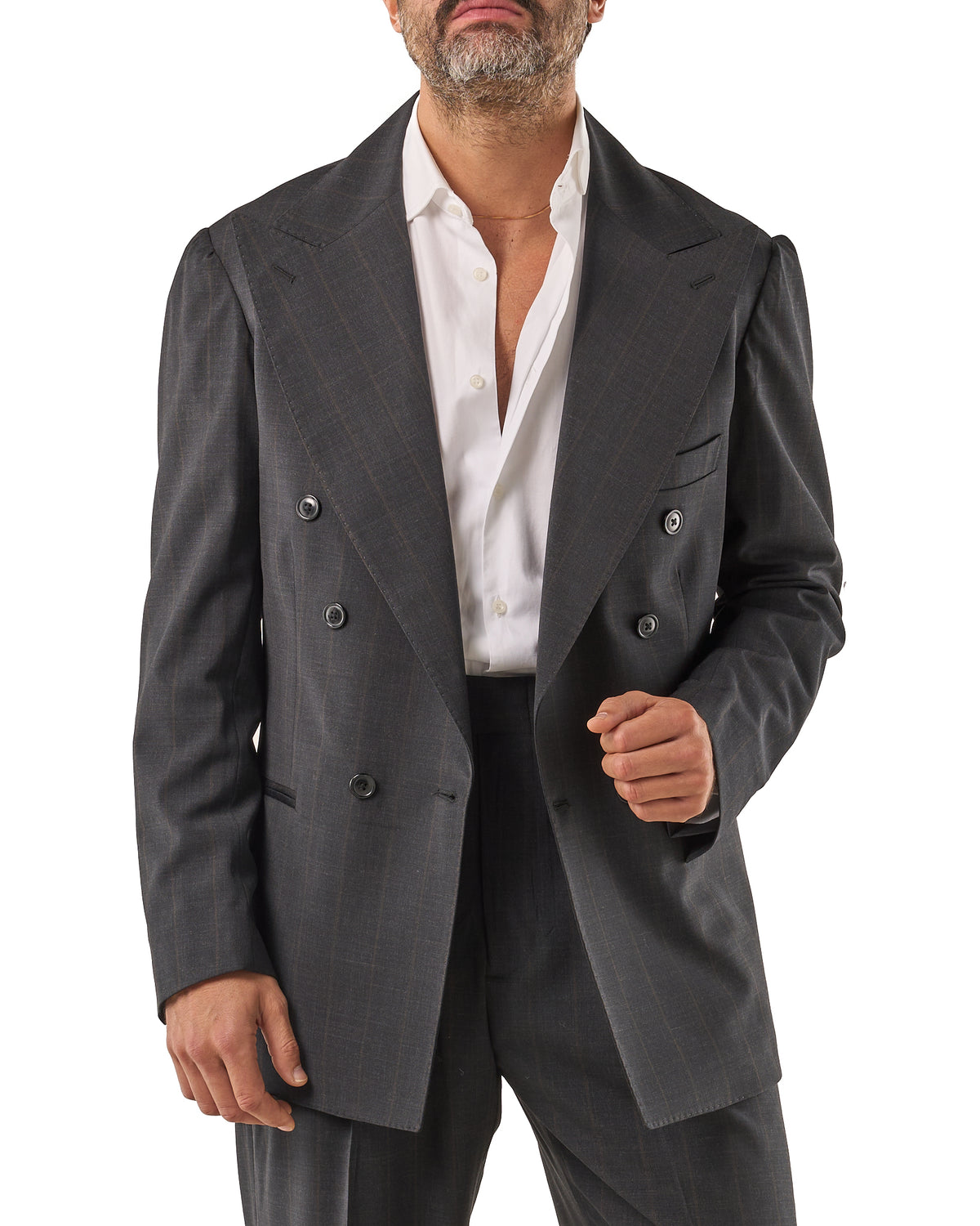 Jocket Smoke-grey pinstripe jacket with dark brown stripes