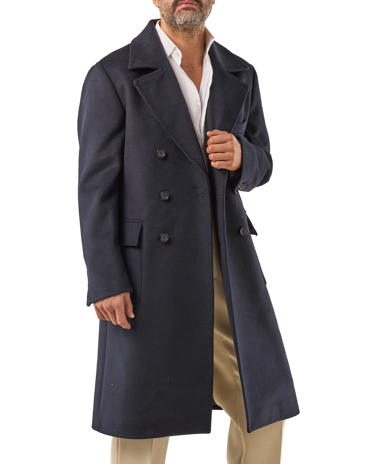 Double-Breasted Wool Coat with Blue Martingale