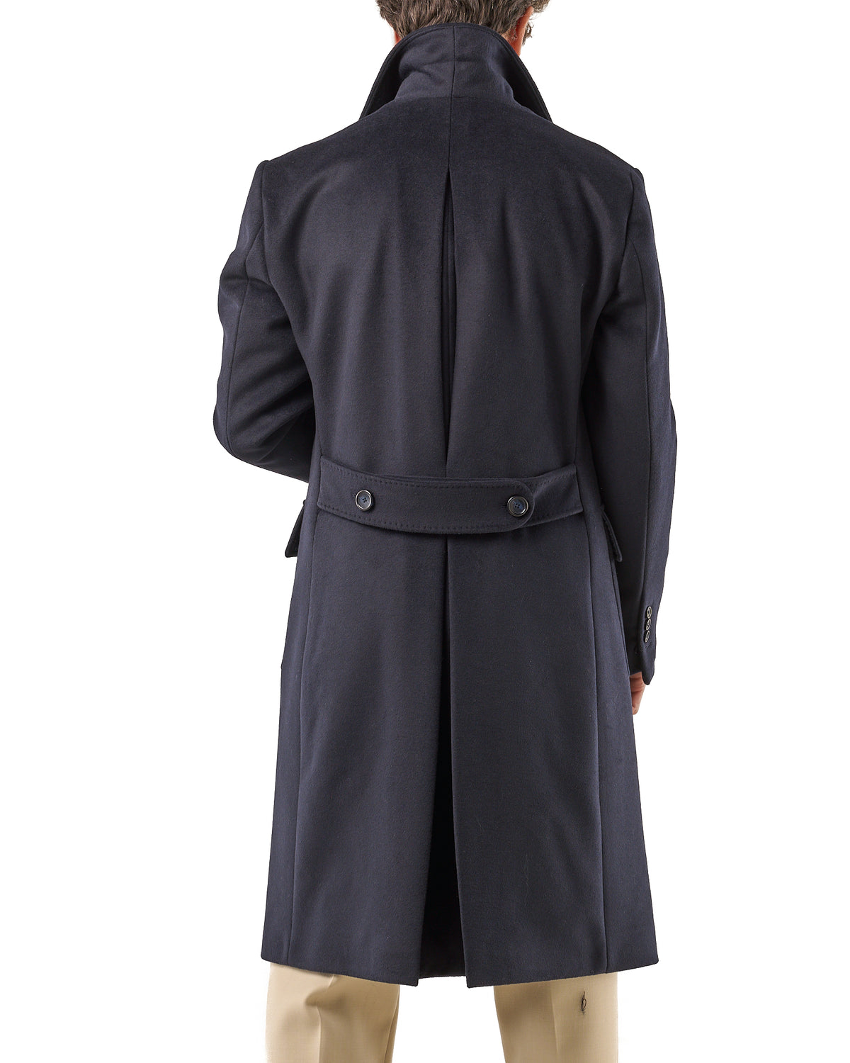 Double-Breasted Wool Coat with Blue Martingale