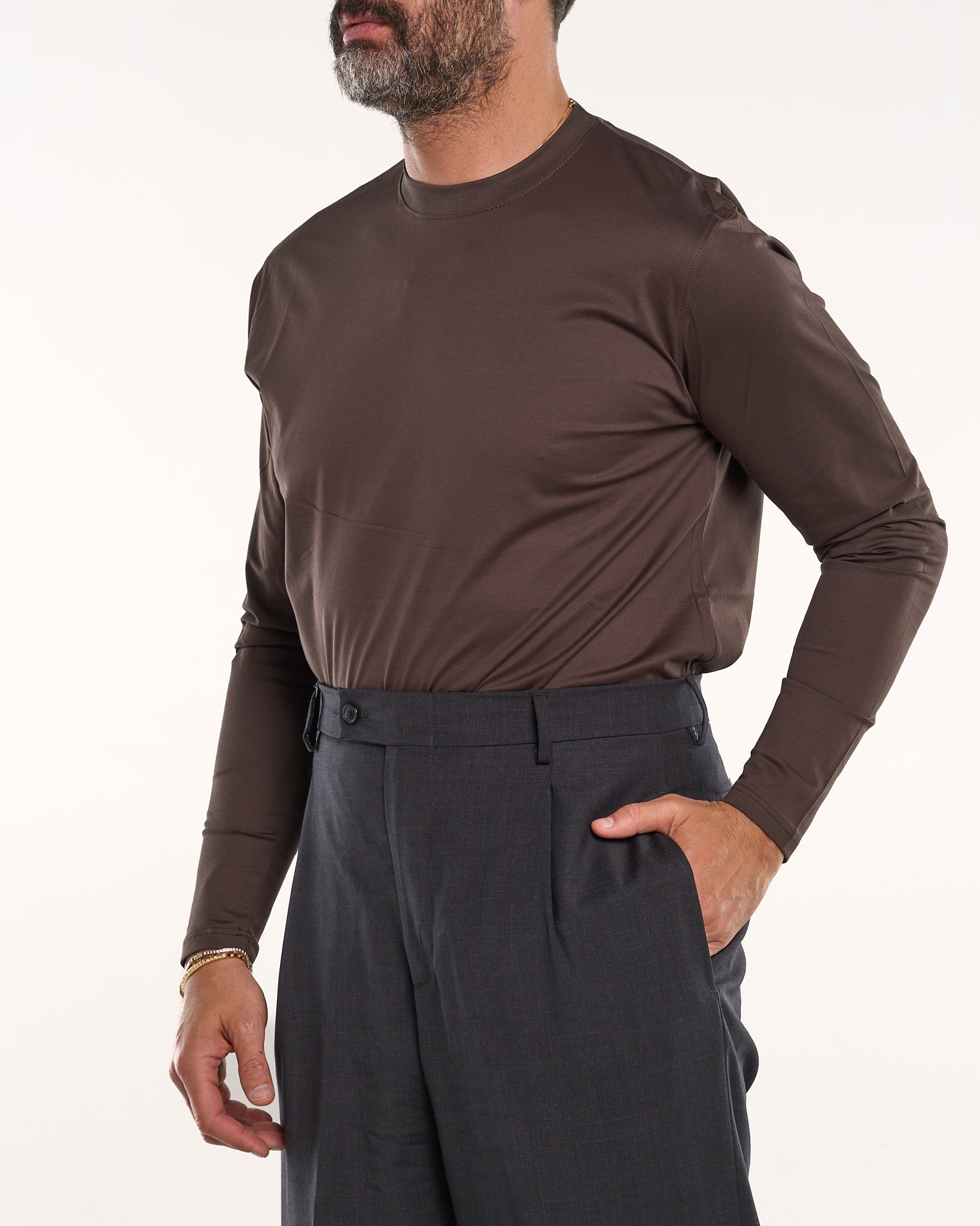 Regular Long Sleeve Crew Neck Shirt in Blue Scottish Thread