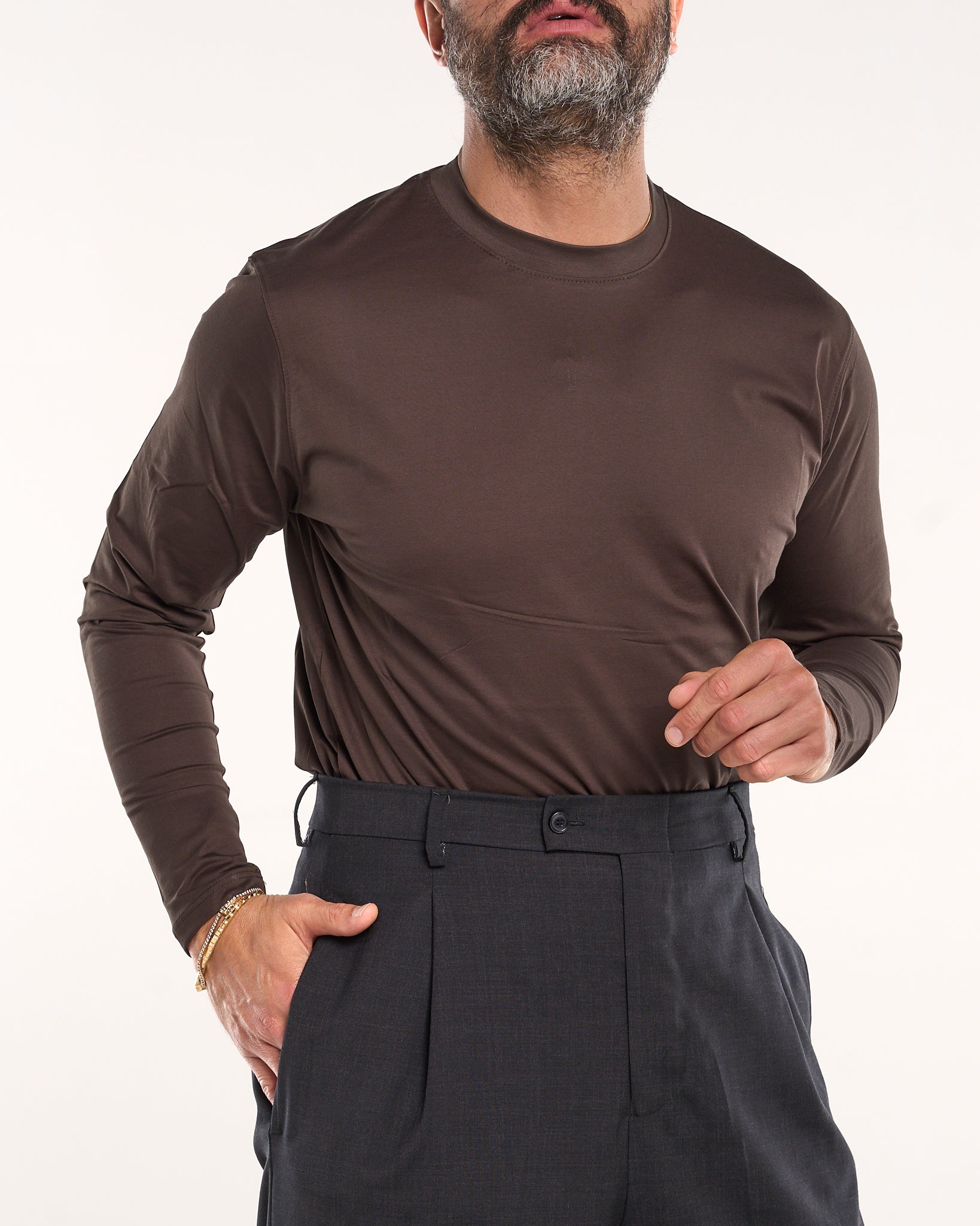Regular Long Sleeve Crew Neck Shirt in Blue Scottish Thread