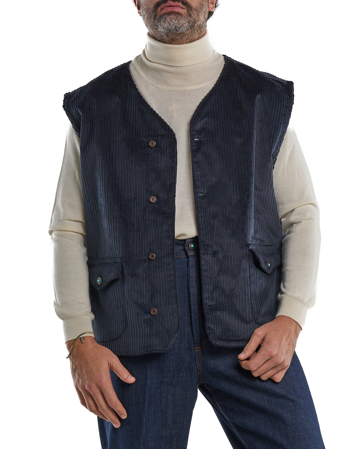Oversized Blue Velvet Vest