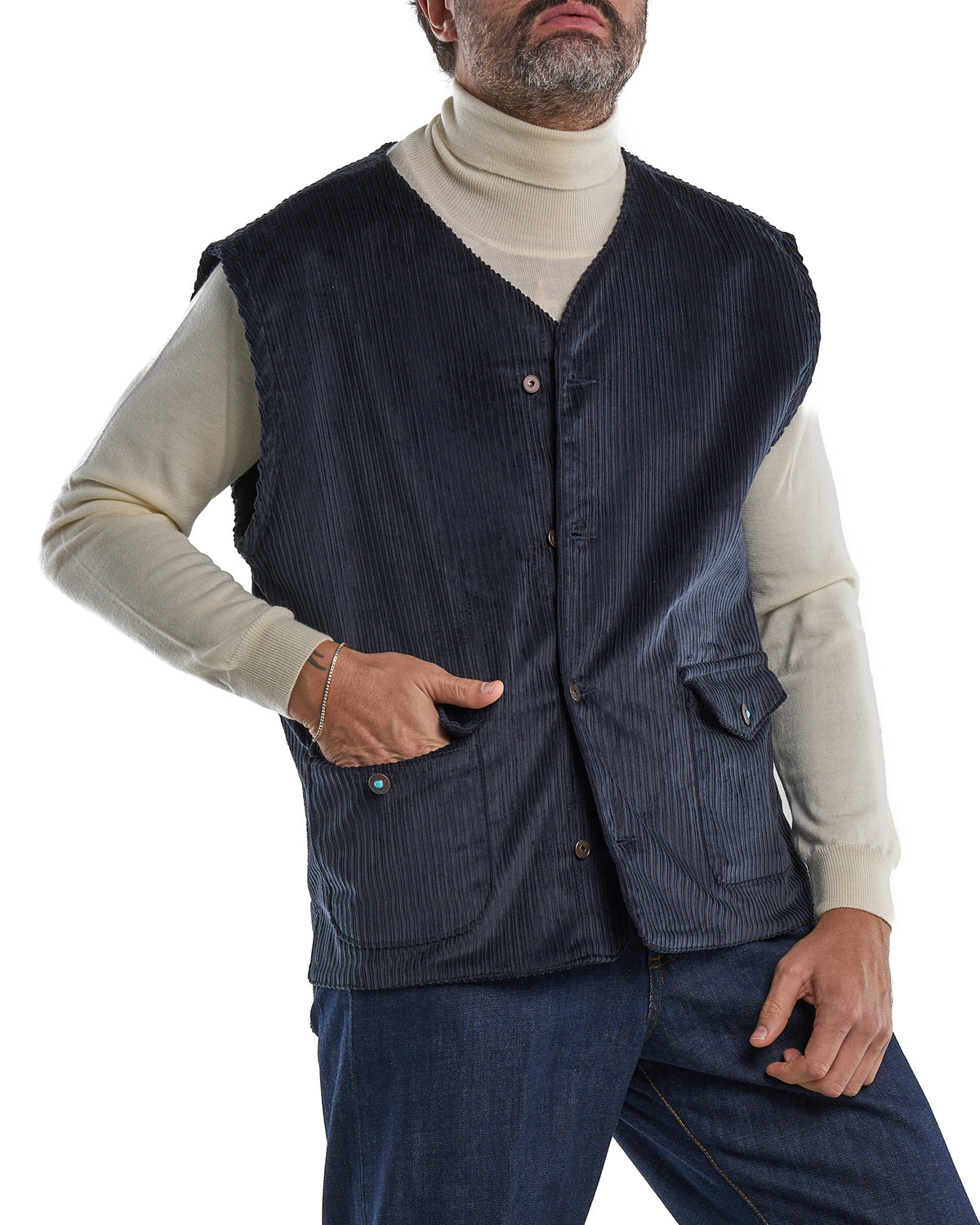 Oversized Blue Velvet Vest