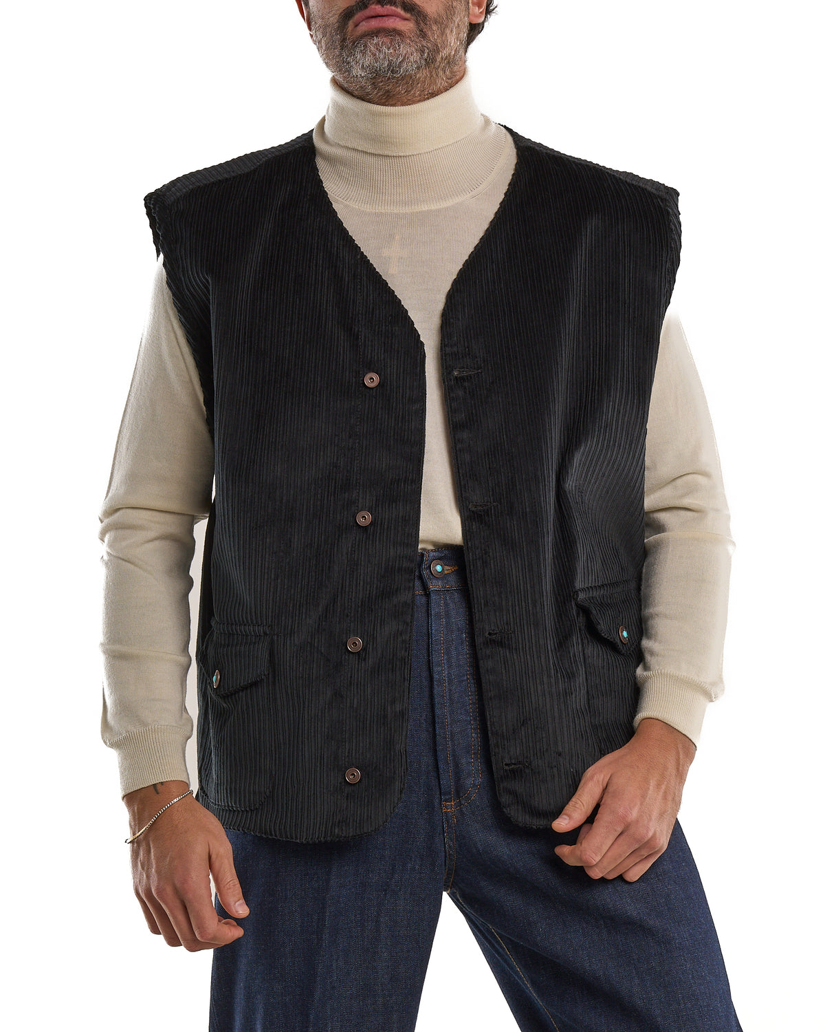 Oversized Black Velvet Vest