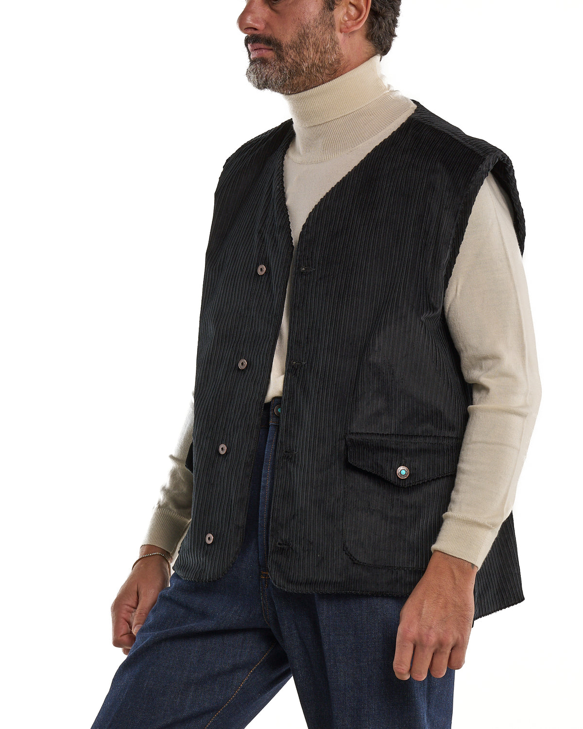 Oversized Black Velvet Vest