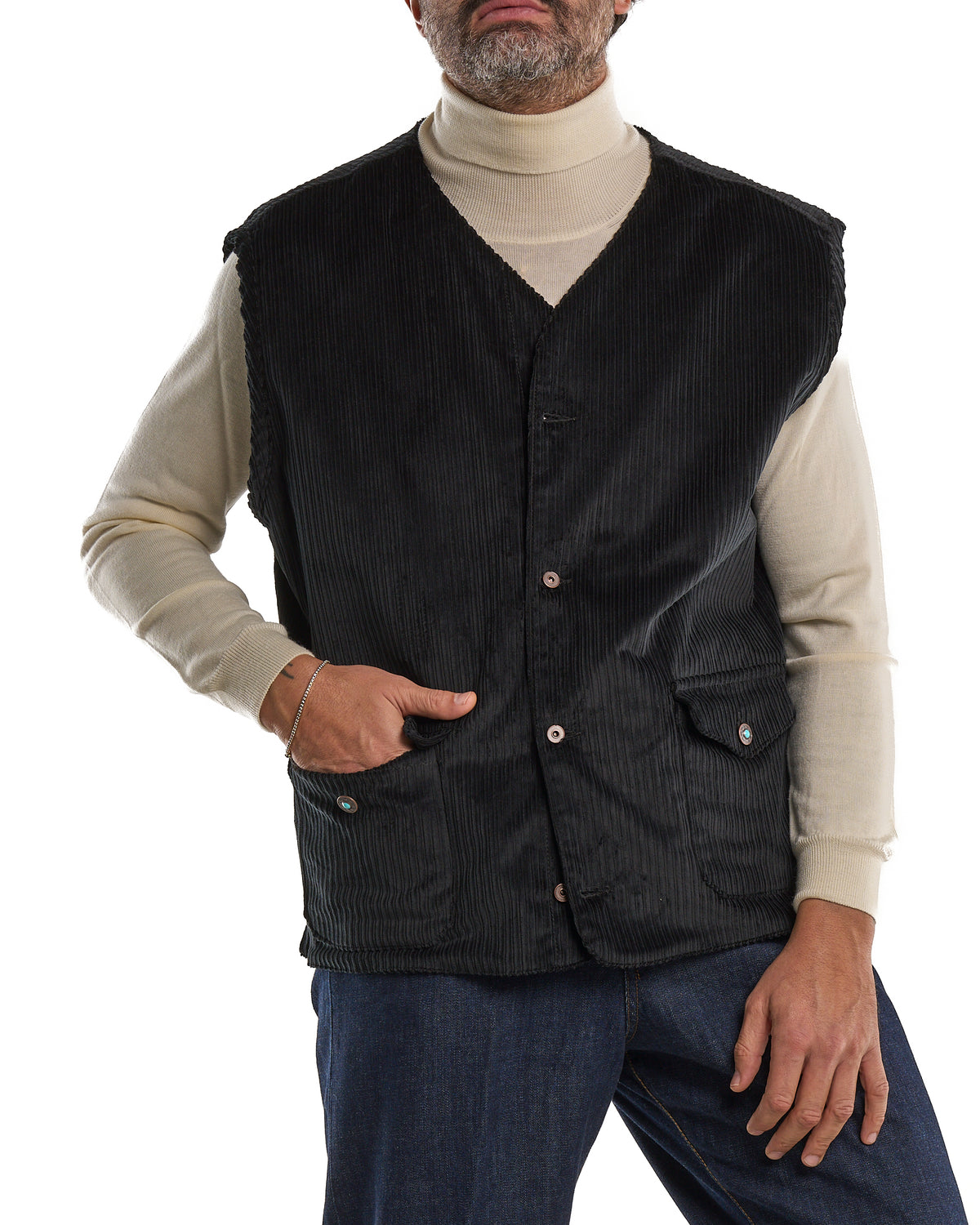 Oversized Black Velvet Vest