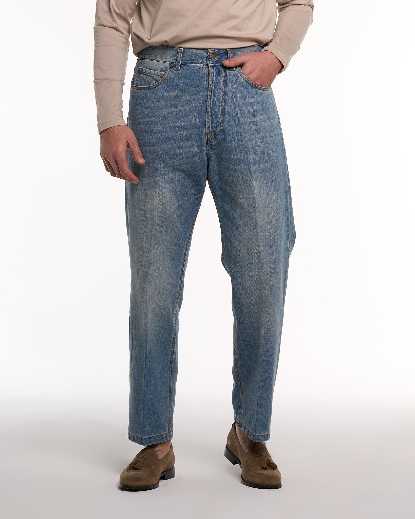 Jeans Vita Alta Fondo Ampio Retrò Sand