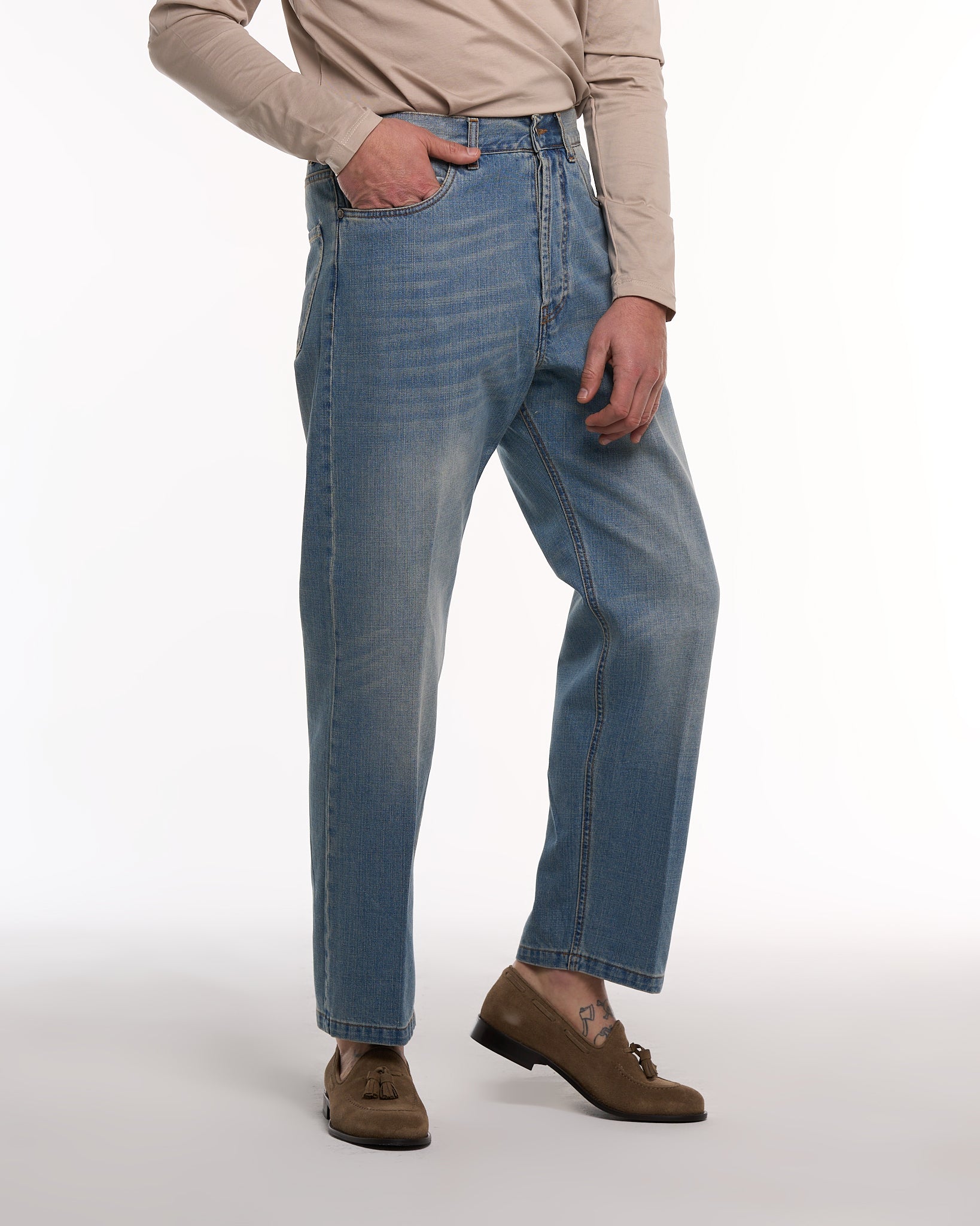 Jeans Vita Alta Fondo Ampio Retrò Sand