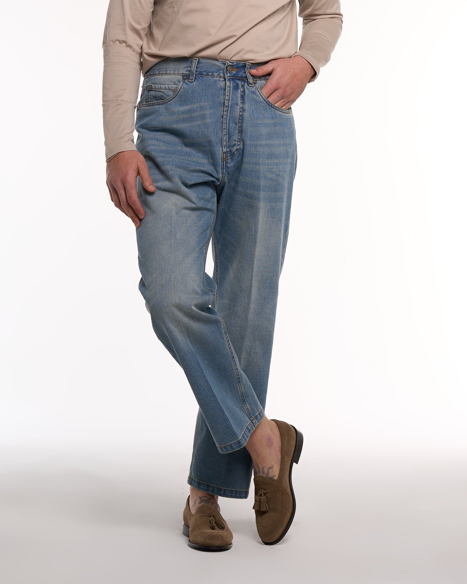 Jeans Vita Alta Fondo Ampio Retrò Sand