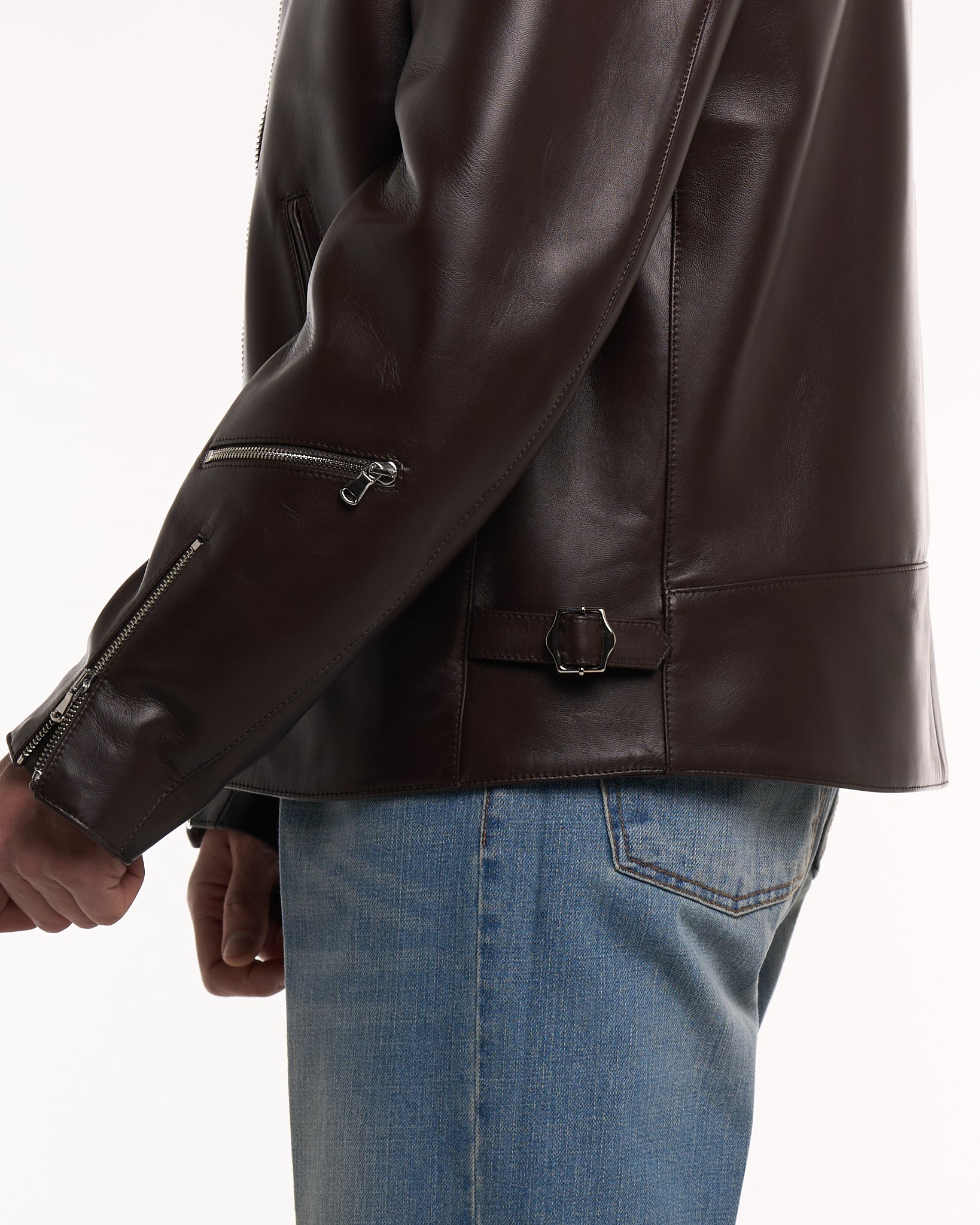 Giubbino in Pelle con Zip Testa di Moro