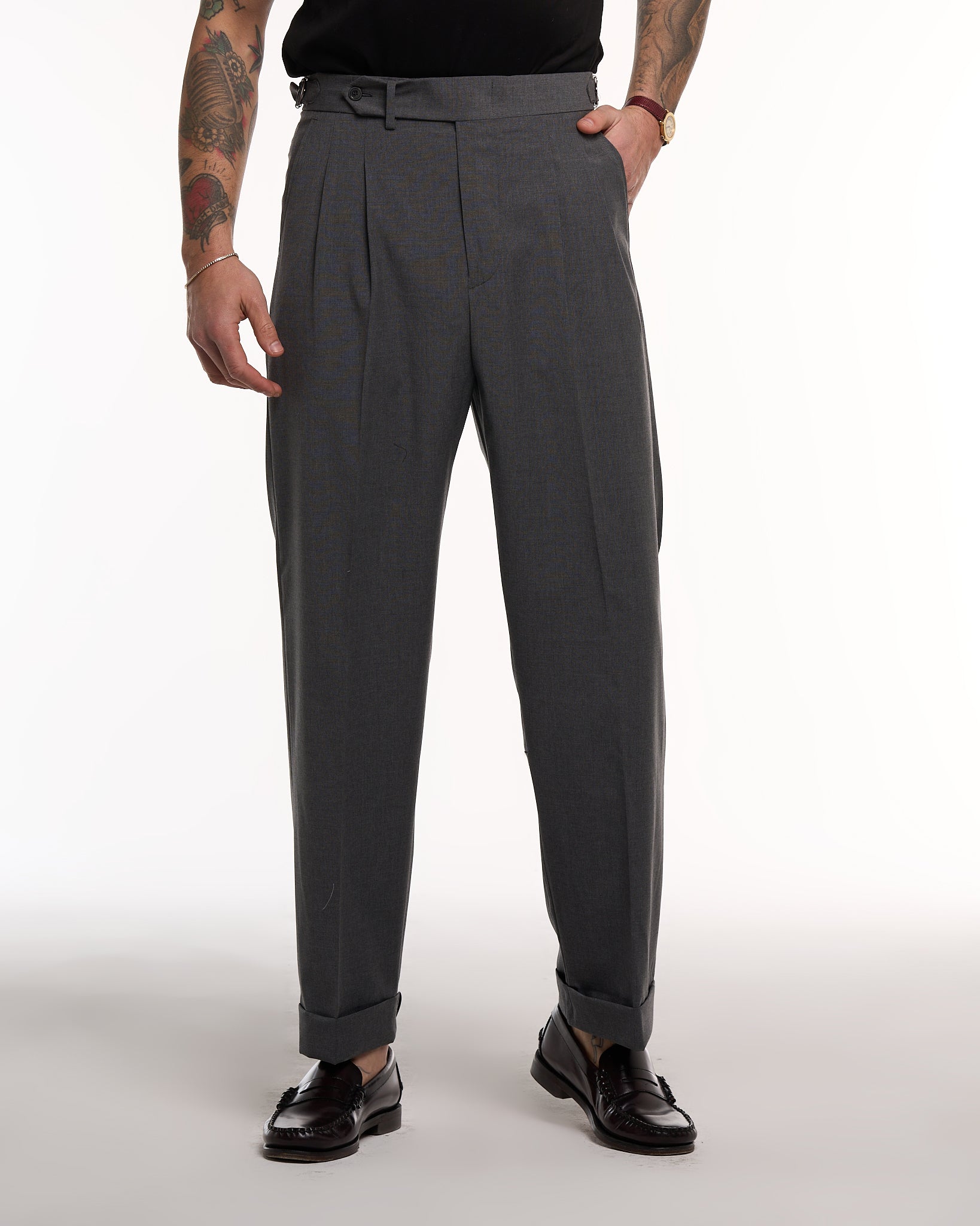 Pantalone Fondo Ampio e Fibbie Laterali Piombo Copenaghen