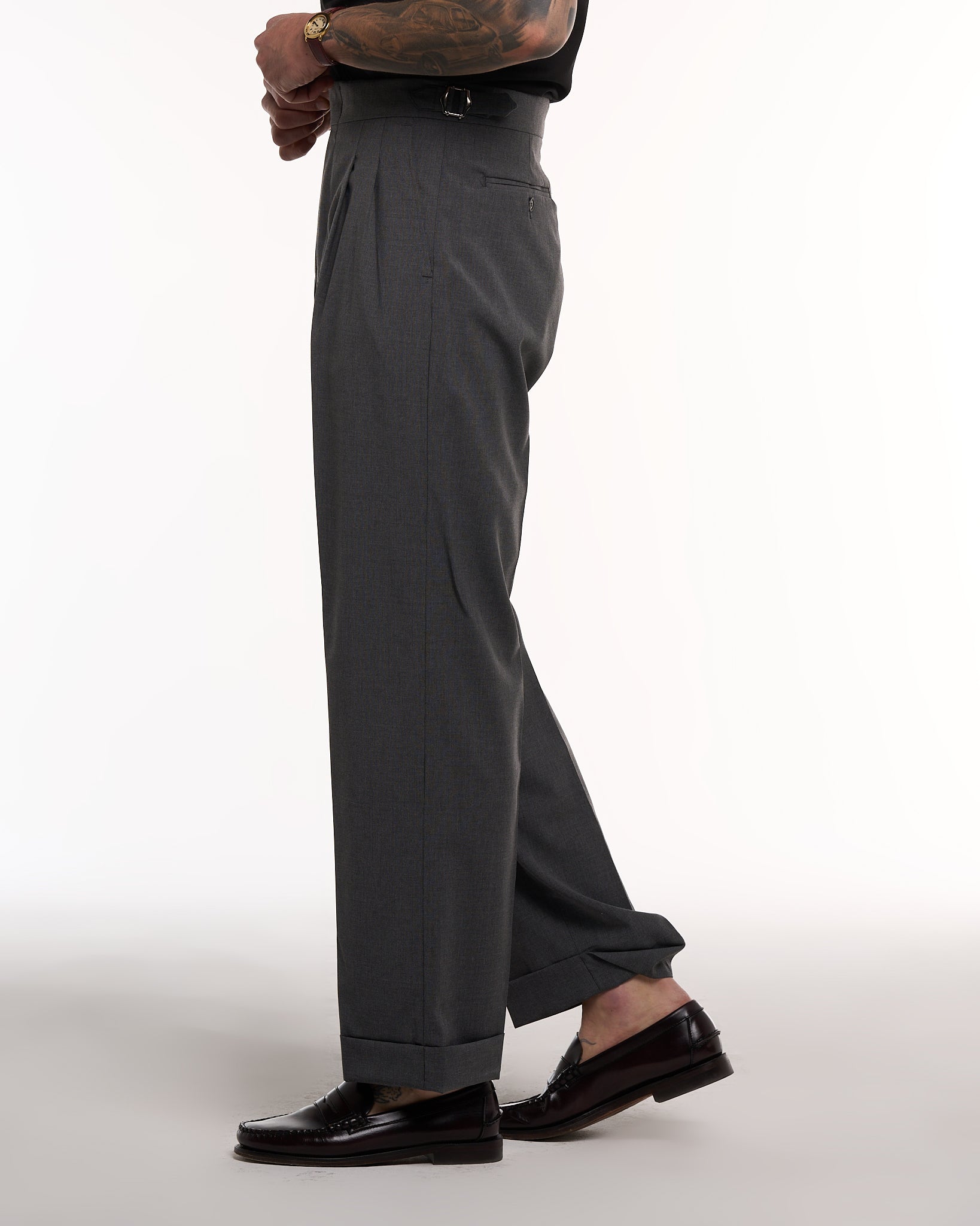 Pantalone Fondo Ampio e Fibbie Laterali Piombo Copenaghen