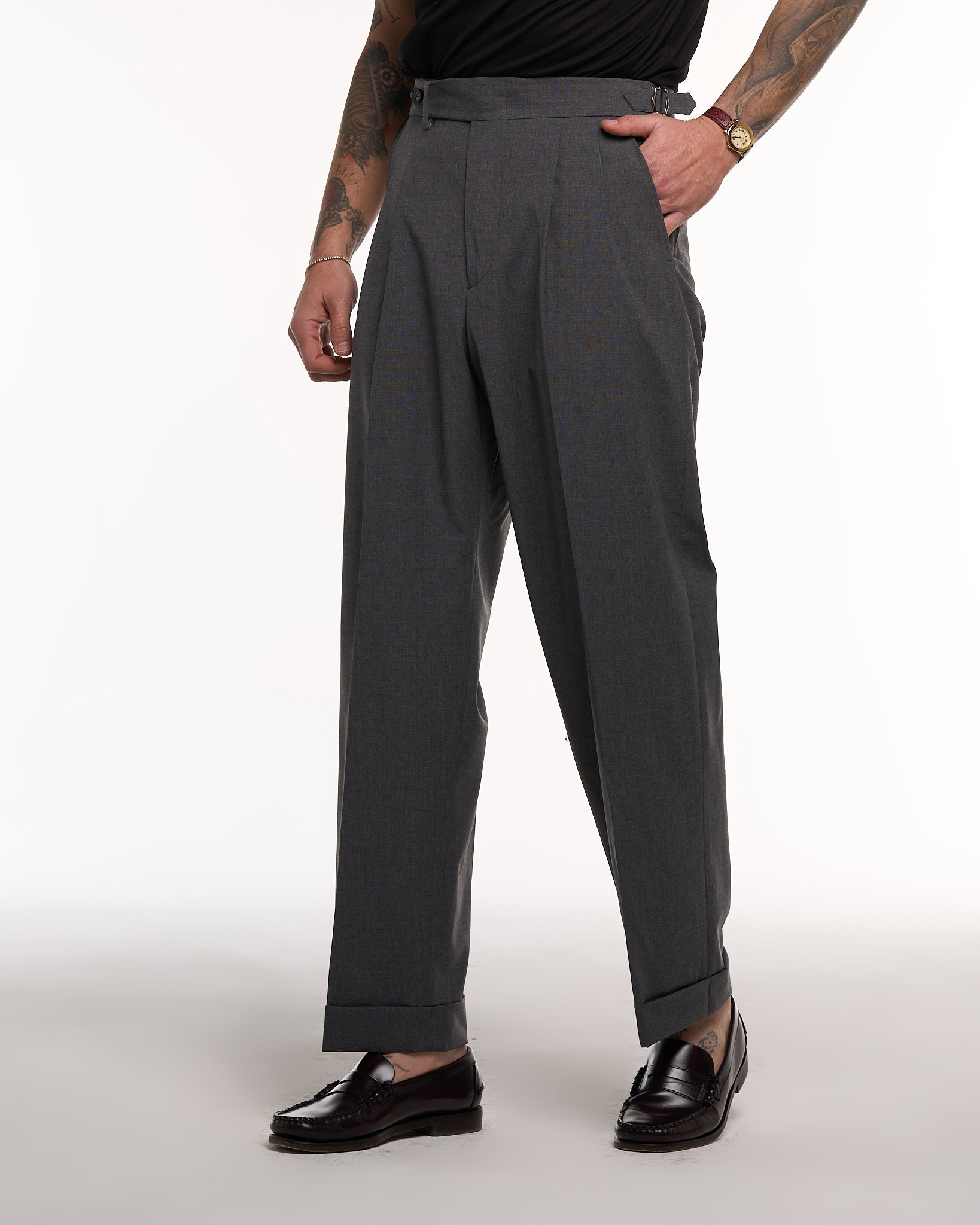 Pantalone Fondo Ampio e Fibbie Laterali Piombo Copenaghen
