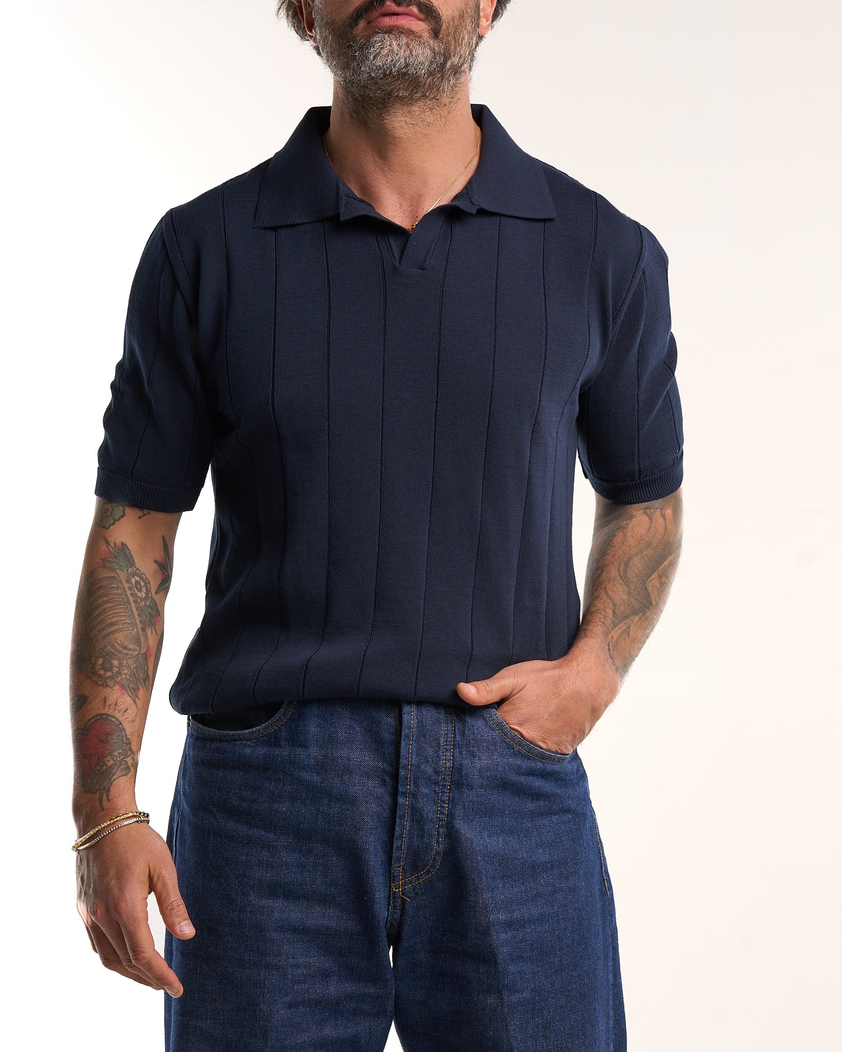 Henley Knit Blue Sweater