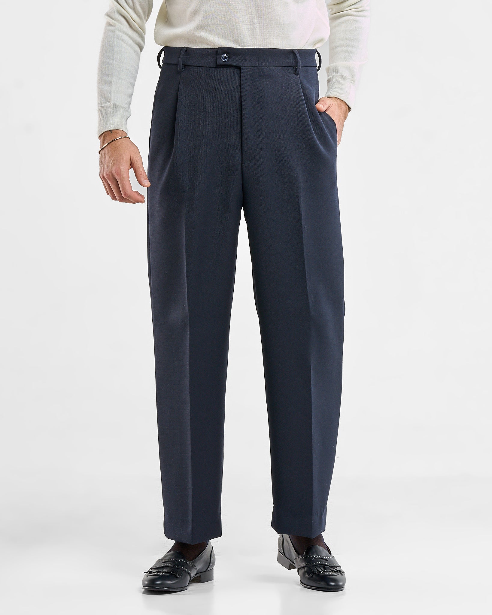 Pantalone Fondo Ampio Senza Piega Diagonale Blu