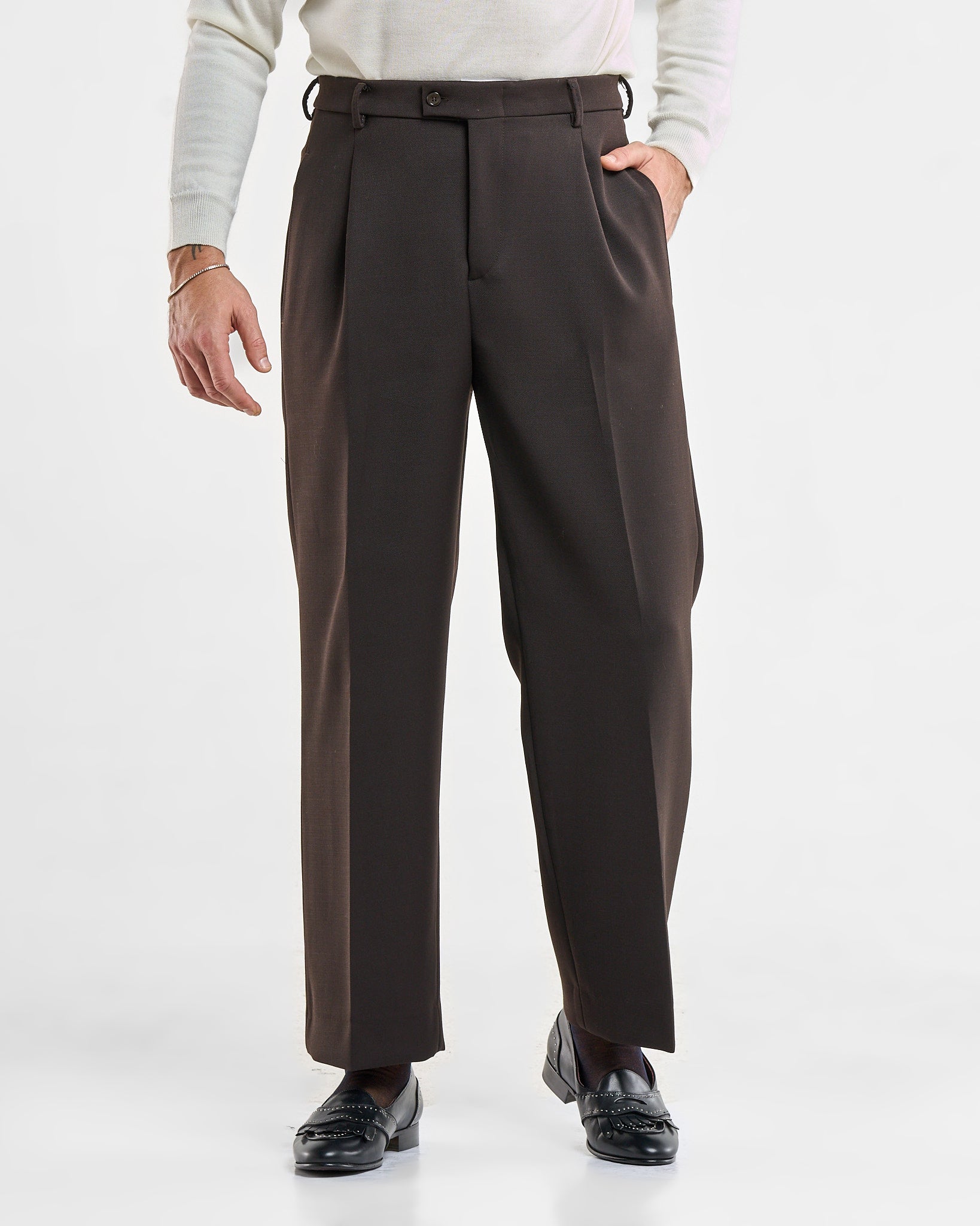 Pantalone Fondo Ampio Senza Piega Diagonale Moro