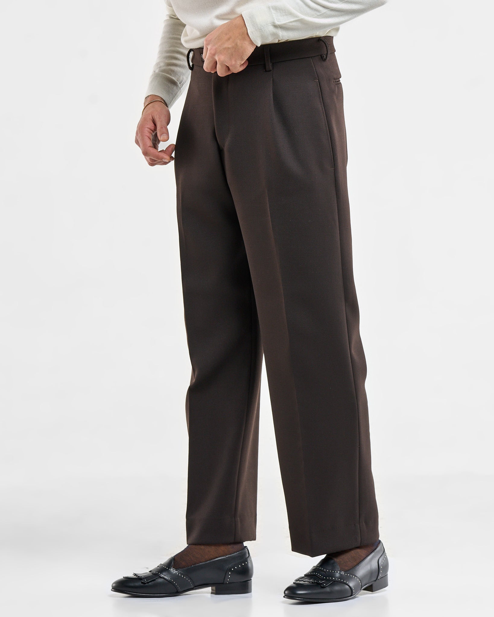 Pantalone Fondo Ampio Senza Piega Diagonale Moro