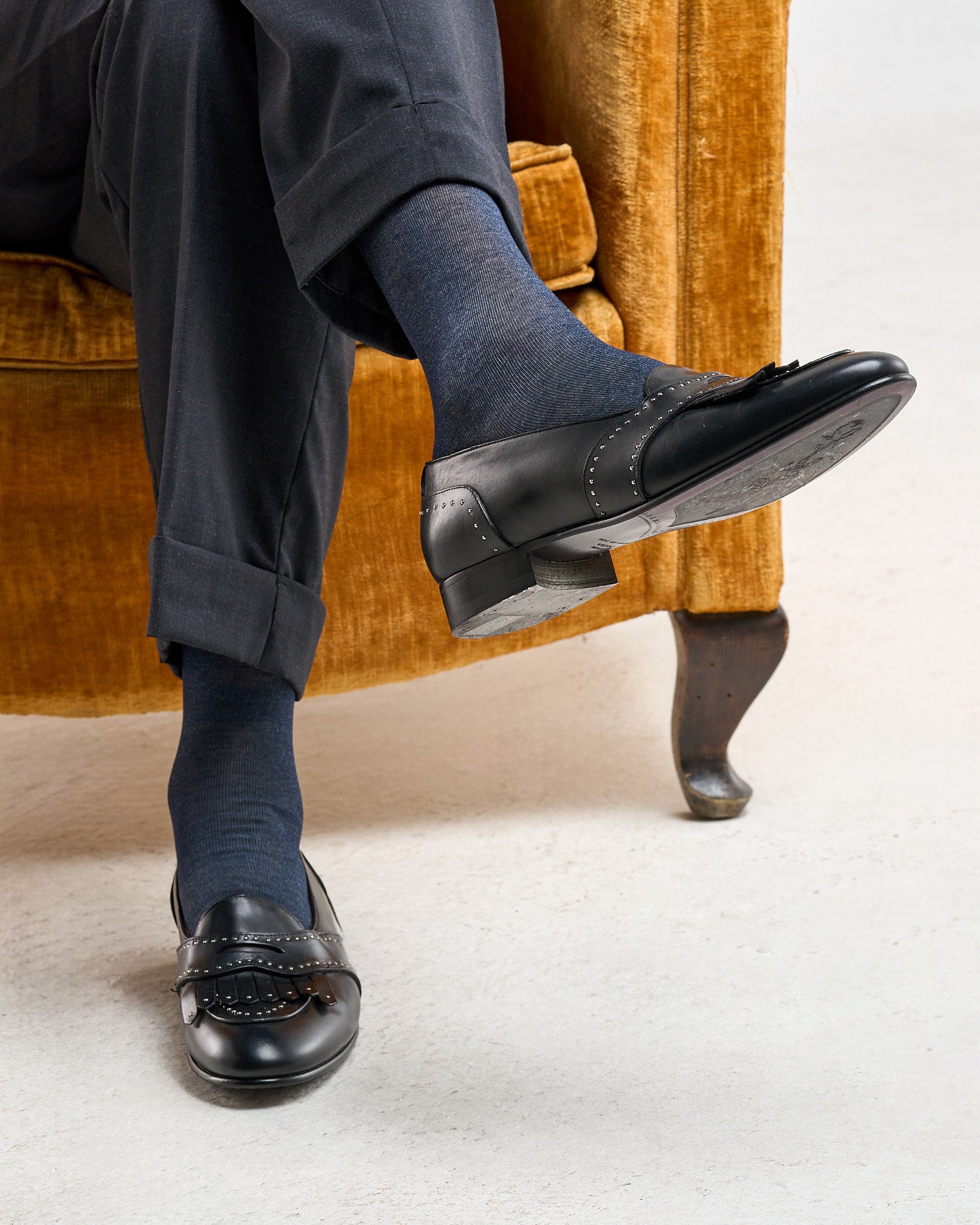 Calza in Filo di Scozia Effetto Melange Blu