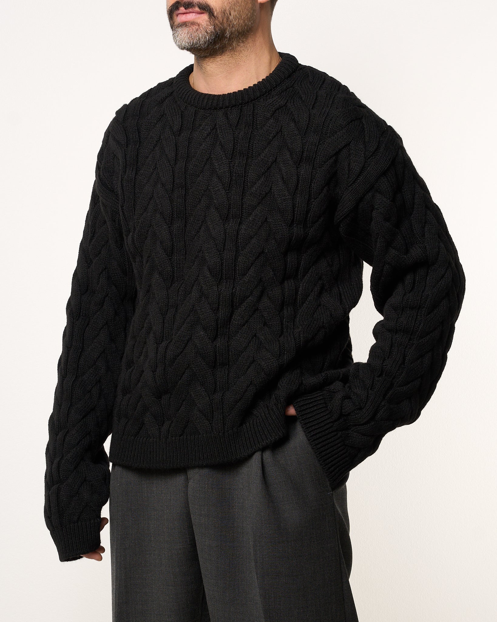 Maglione Treccia Girocollo Nero